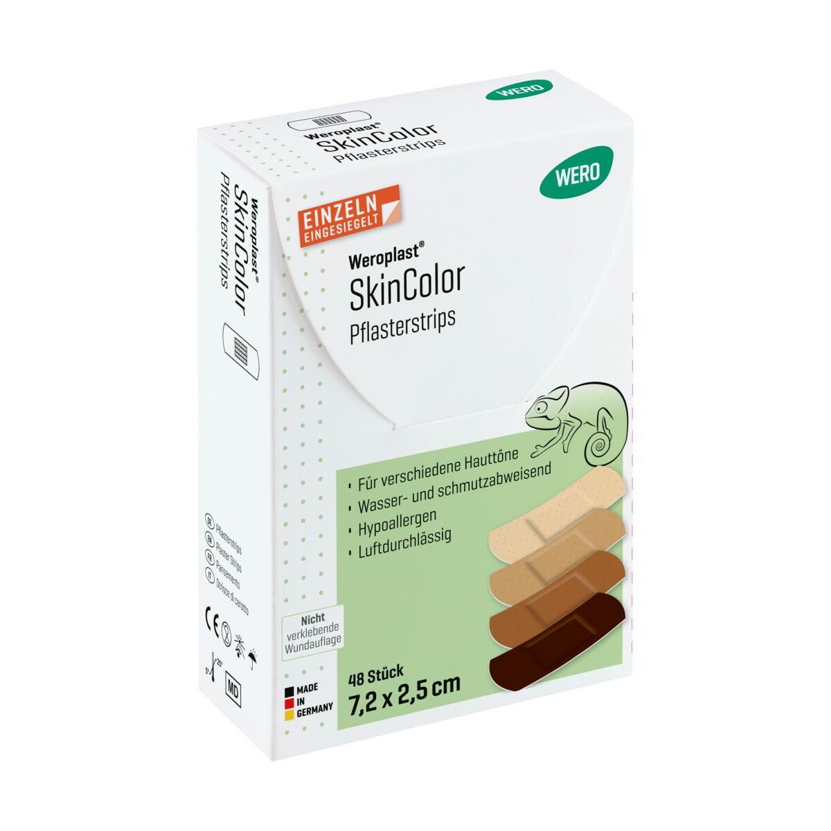 Weroplast® Wundpflaster SkinColor Pflasterstrips Mix - für verschiedene Hauttöne, 48 Stk/Pkg (48 St), Pflasterstrips