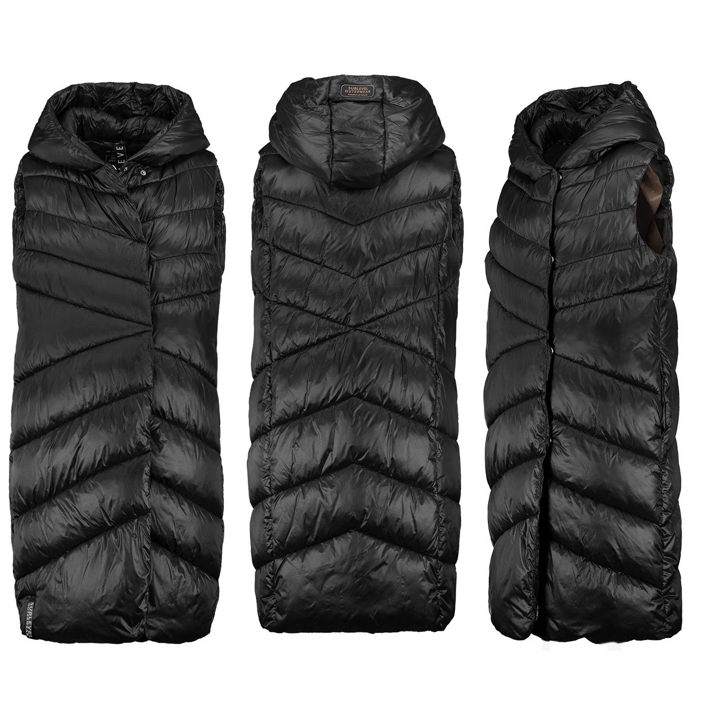 SUBLEVEL Steppweste Lange Stepp weste Kapuze Übergangs Herbst Frühlings Windbreaker Long