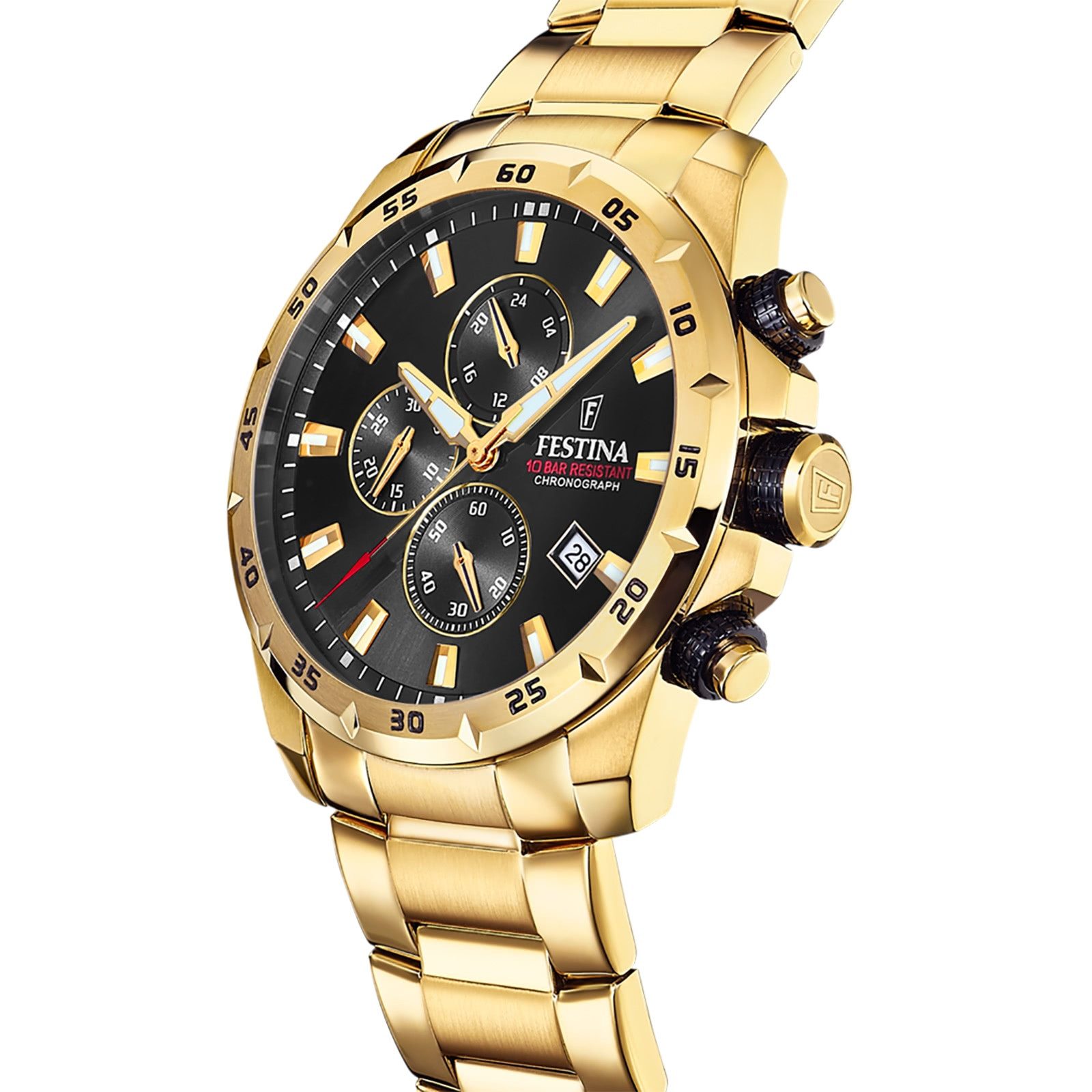Festina Quarzuhr Festina Herrenuhr Chronograph Sport, (Analoguhr), Herren Armbanduhr rund, Edelstahlarmband gold, Sportlich