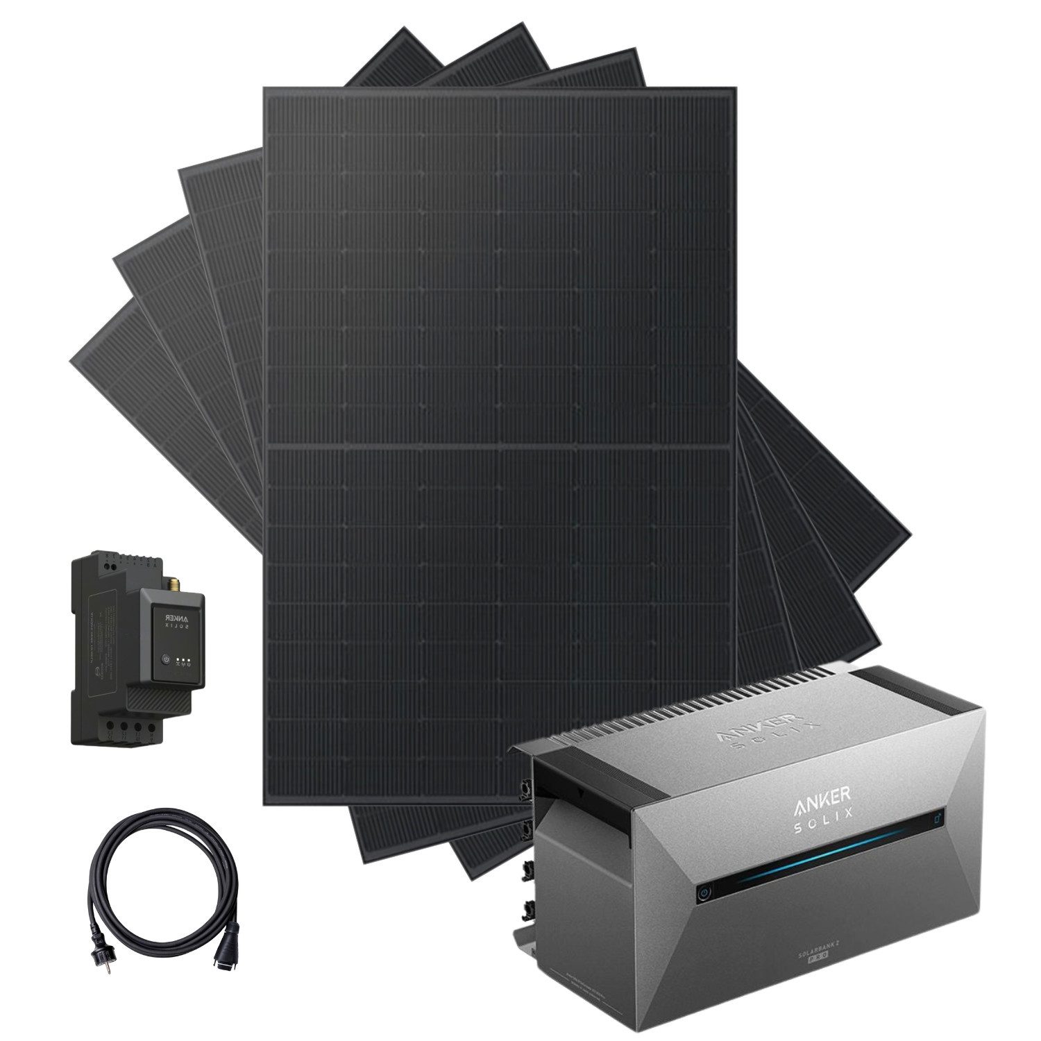 Kleines Kraftwerk Balkonkraftwerk, 2000 W, Monokristallin, (ohne Halterung), 4 x 500W, Anker Solarbank 2 Pro, Wechselrichter