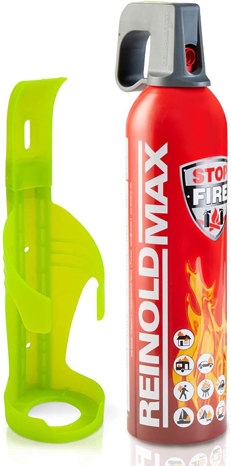 Xenotec Feuerlöschspray XENOTEC Premium Feuerlöschspray – Autofeuerlöscher  – REINOLDMAX – inklusive Wandhalterung grün – wiederverwendbar, Dauerdruck