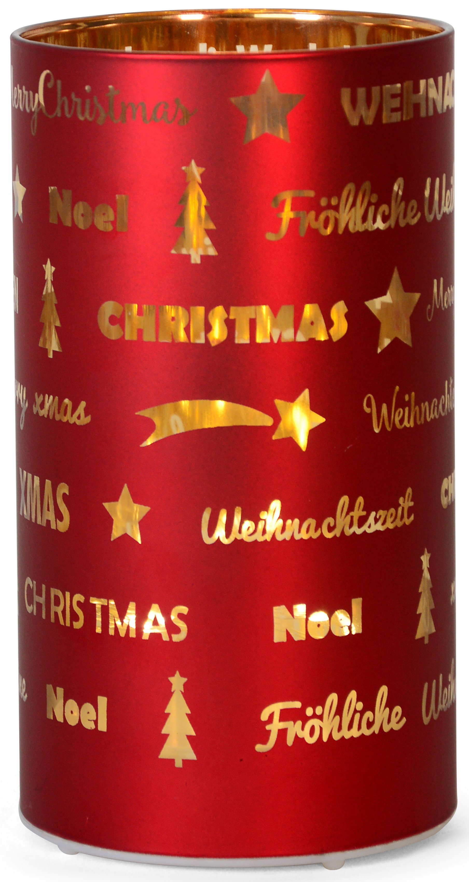 Windlicht fest & Fröhliche LED LED RIFFELMACHER Warmweiß, rot integriert, WEINBERGER Weihnachtsdeko Weihnachten,