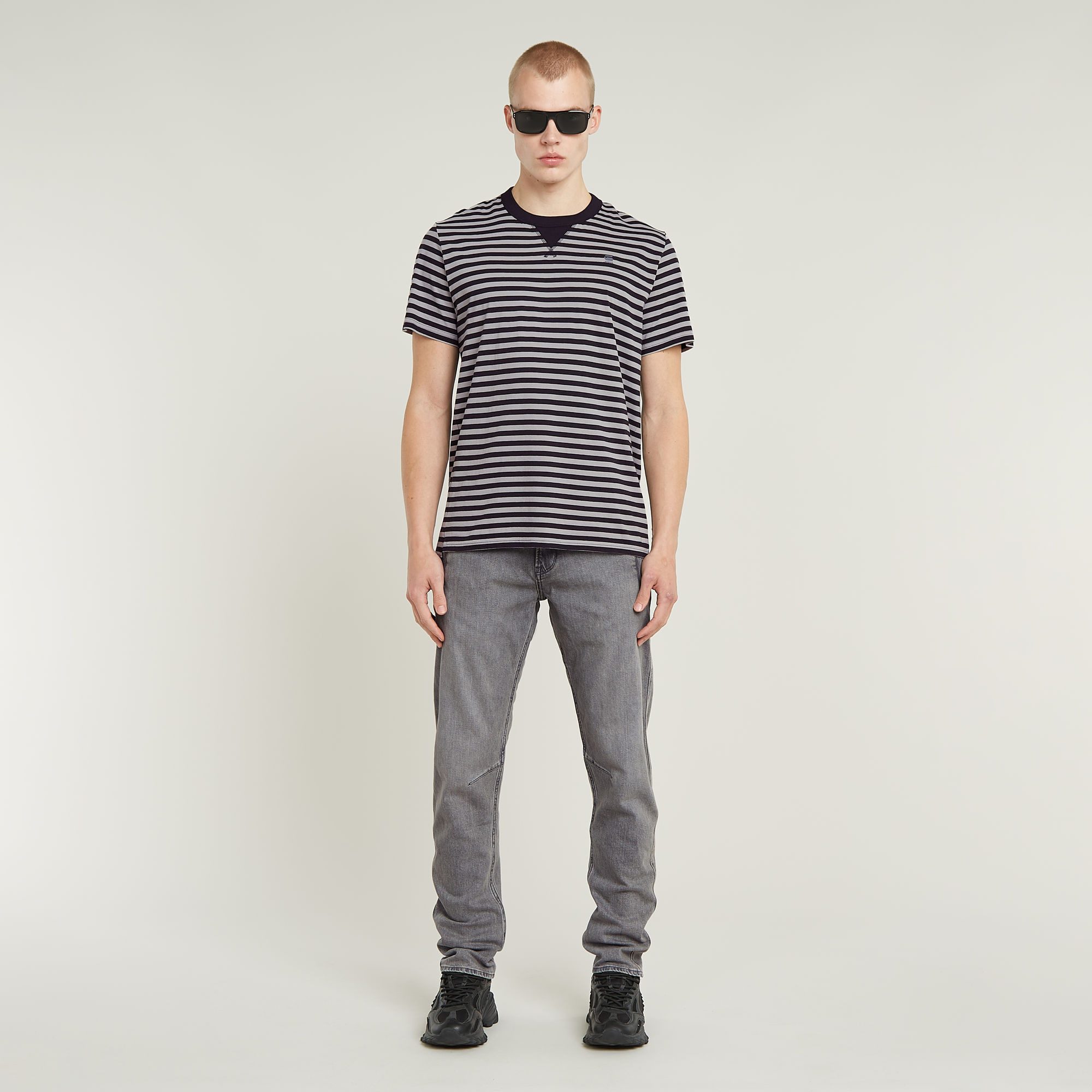 G-STAR T-Shirt Nifous Stripe mit geripptem Einsatz vorne – Bild 4 von 5