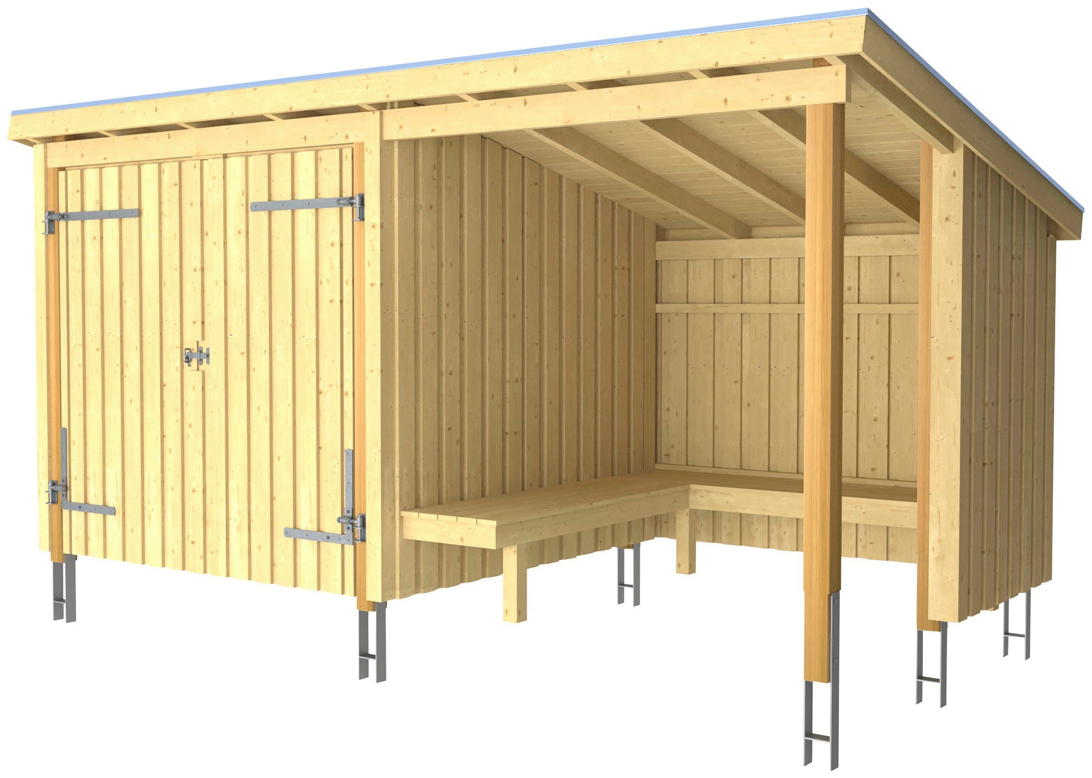 PLUS Gartenhaus Nordic, BxT: 218x432 cm, (Packung), Grillhütte 9,5 m² mit Doppeltür, Dachpappe/Aluleisten/H-Füße