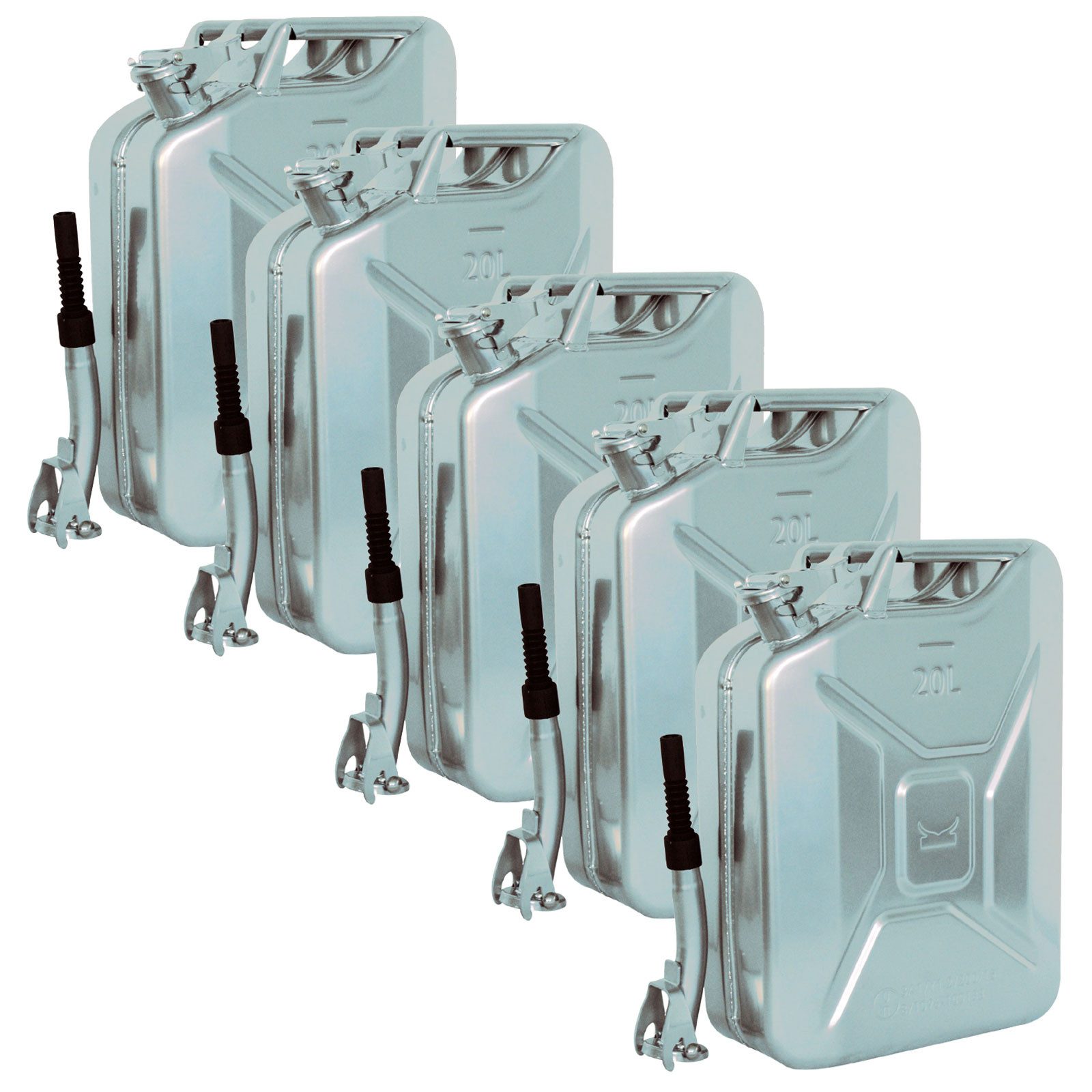 TRUTZHOLM Kanister Metallkanister silber 20 Liter inkl. Ausgießer + Halter Benzin Diesel (5er Set)