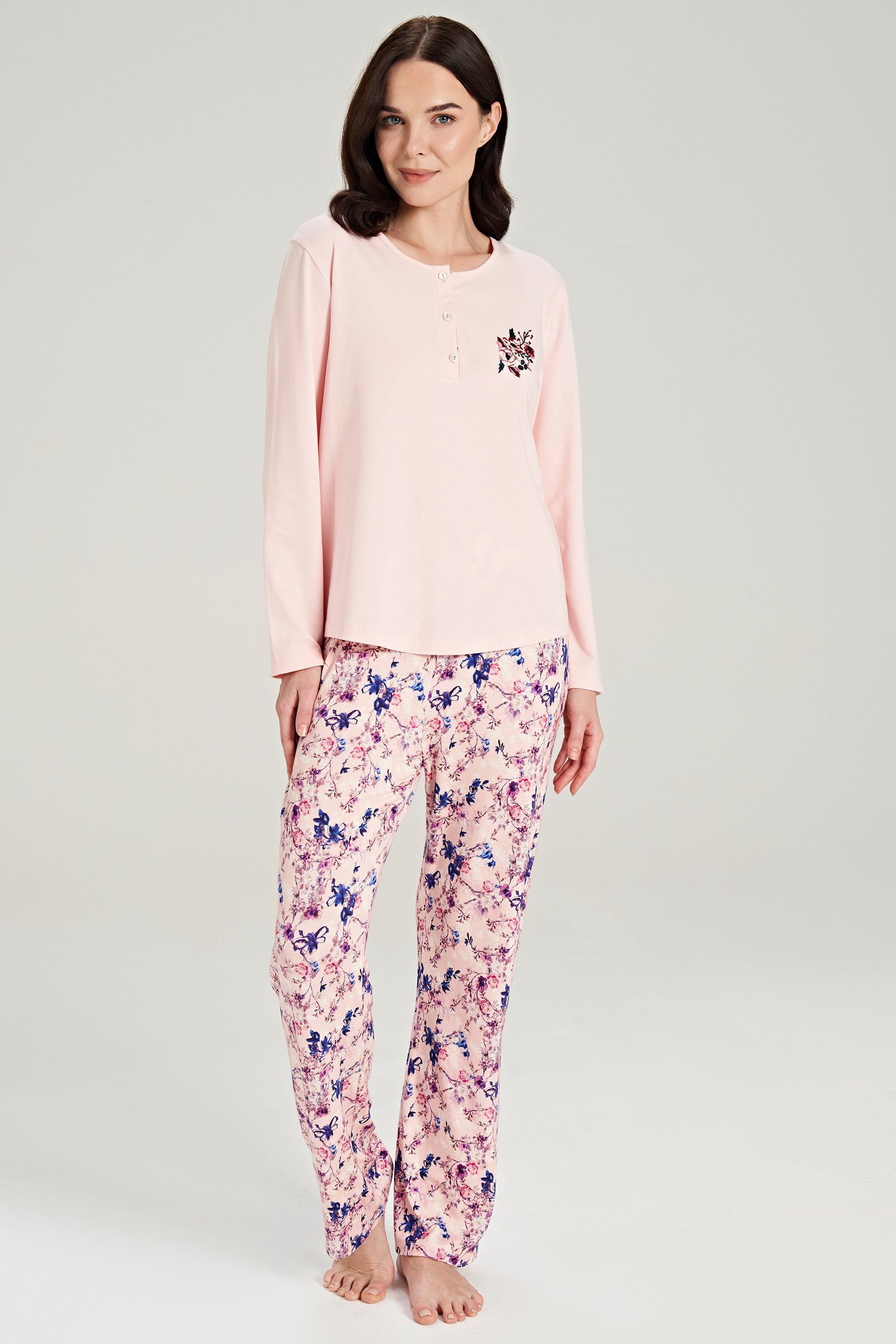 FEYZA Pyjama Damen Pyjama-Set mit Blumenmuster – Langarmshirt und Hose, 2-teilig