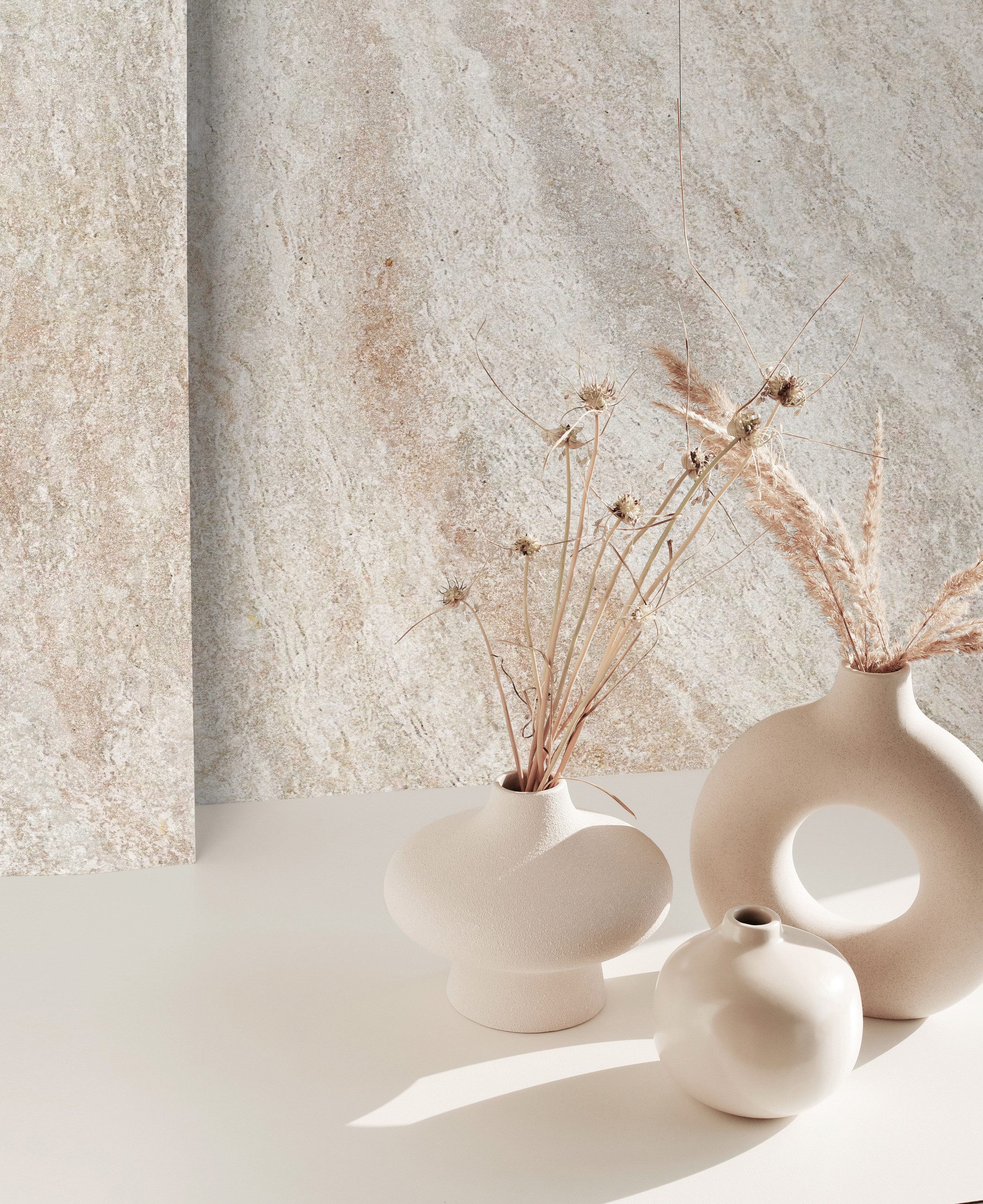 Rasch Fototapete Naturstein gemasert Beige - Roomblush Travertine RB469 - 2,80m x 2,00m, glatt, Zeitlos, Elegant, (1 Rolle, 1 St), Naturstein mit sanfter Maserung
