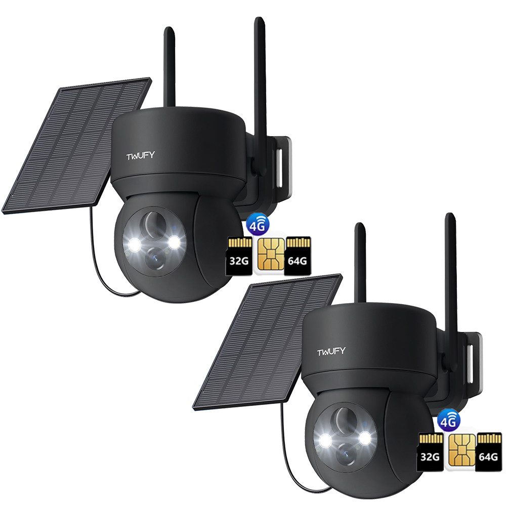 ZREE Überwachungskamera 2 Stück 4G LTE Überwachungskamera Aussen mit SIM Karte & 32&64GB karte (Aussen, Außenbereich, Wald, Farm, Campingbus, Straße, 355°/90° Schwenkbar PTZ Kabellos IP Kamera Ohne WLAN Outdoor Kamera, 2K Farbe Nachtsicht aussenkamera PIR Erkennung 2-Wege-Audio, 4-fachen digitalen Zoom IP66 Wasserdicht für Garten, Hof)