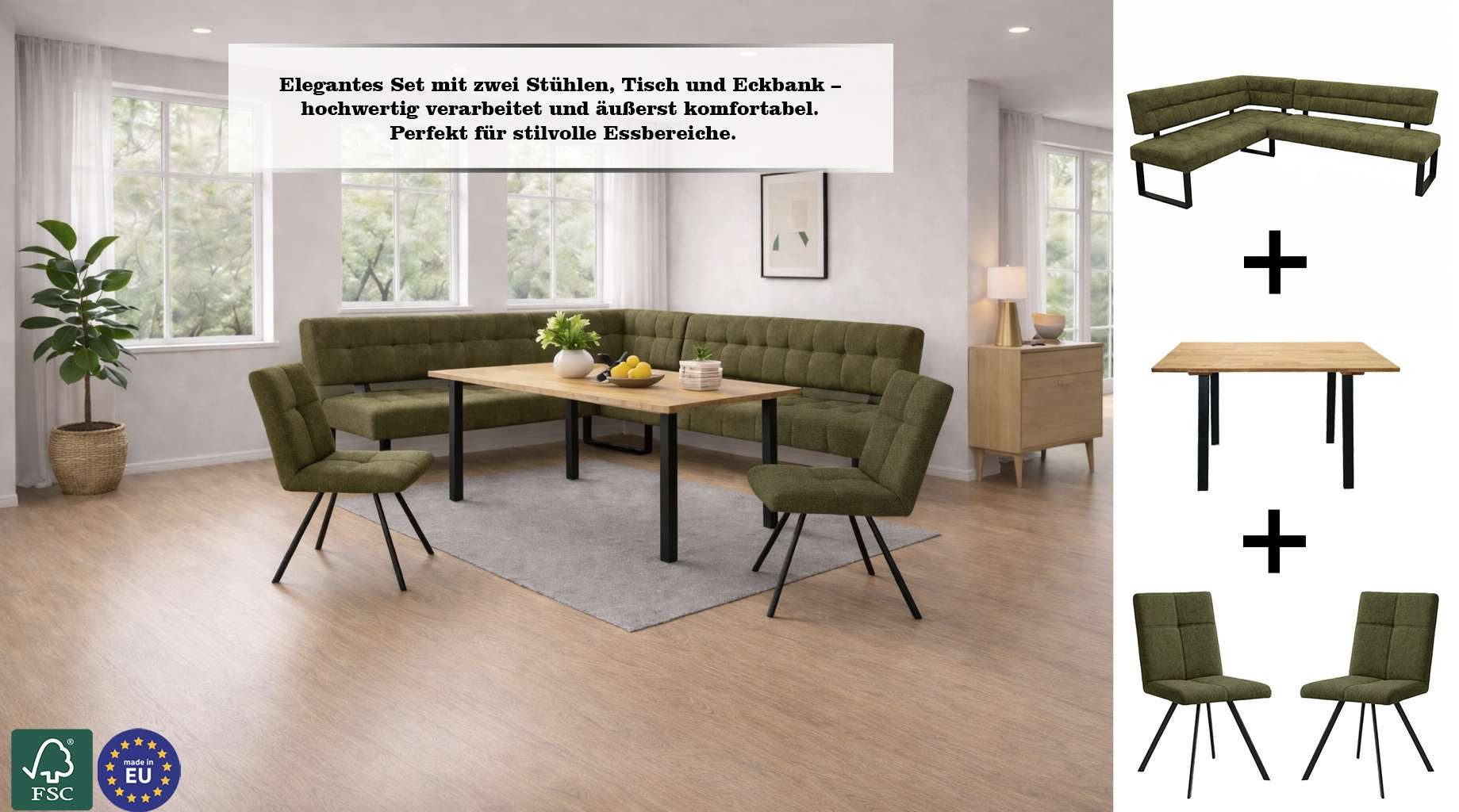 Home affaire Eckbank Mia Küchenbank, Polsterbank, Esszimmerbank, 207x167 cm, Moderne Bank und Farben, Sitzplatzanzahl: 5, Frei in Raum stellbar