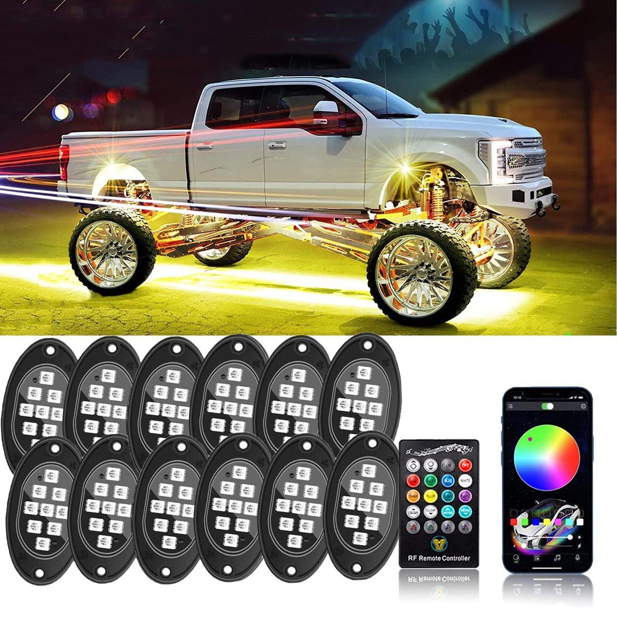 yozhiqu LED-Lichtsystem RGB -Auto -Chassis Licht zwölf Lichtatmosphäre Licht, 1 St., Bluetooth -Fernbedienung, Off -Road -Fahrzeug -Chassis -Modifikation