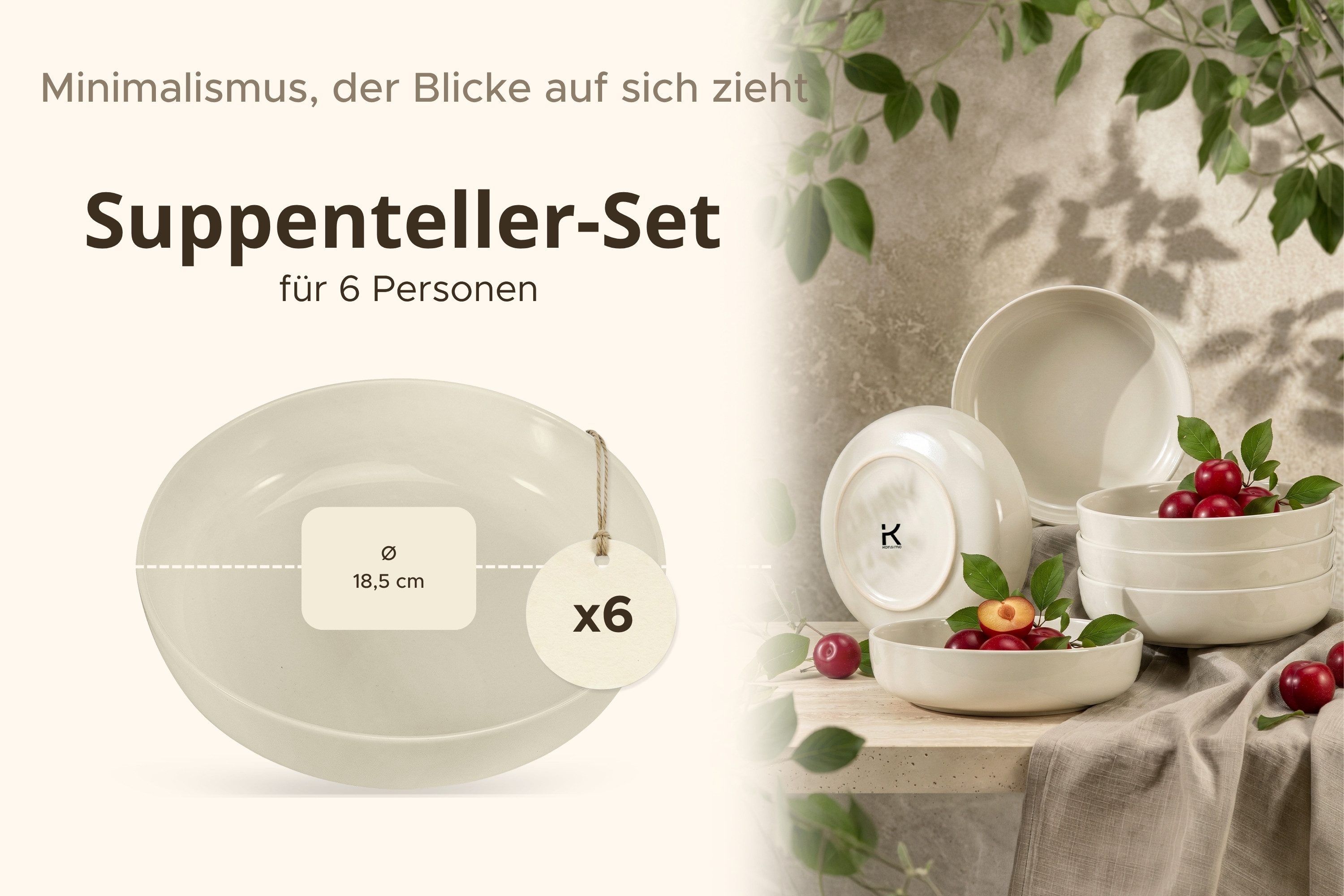 KONSIMO® Teller-Set VICTO Tafelservice hergestellt in der EU (6-tlg), 6 Personen, Steingut, spülmaschinengeeignet, mikrowellengeeignet, 6x Suppenteller – Bild 5 von 5