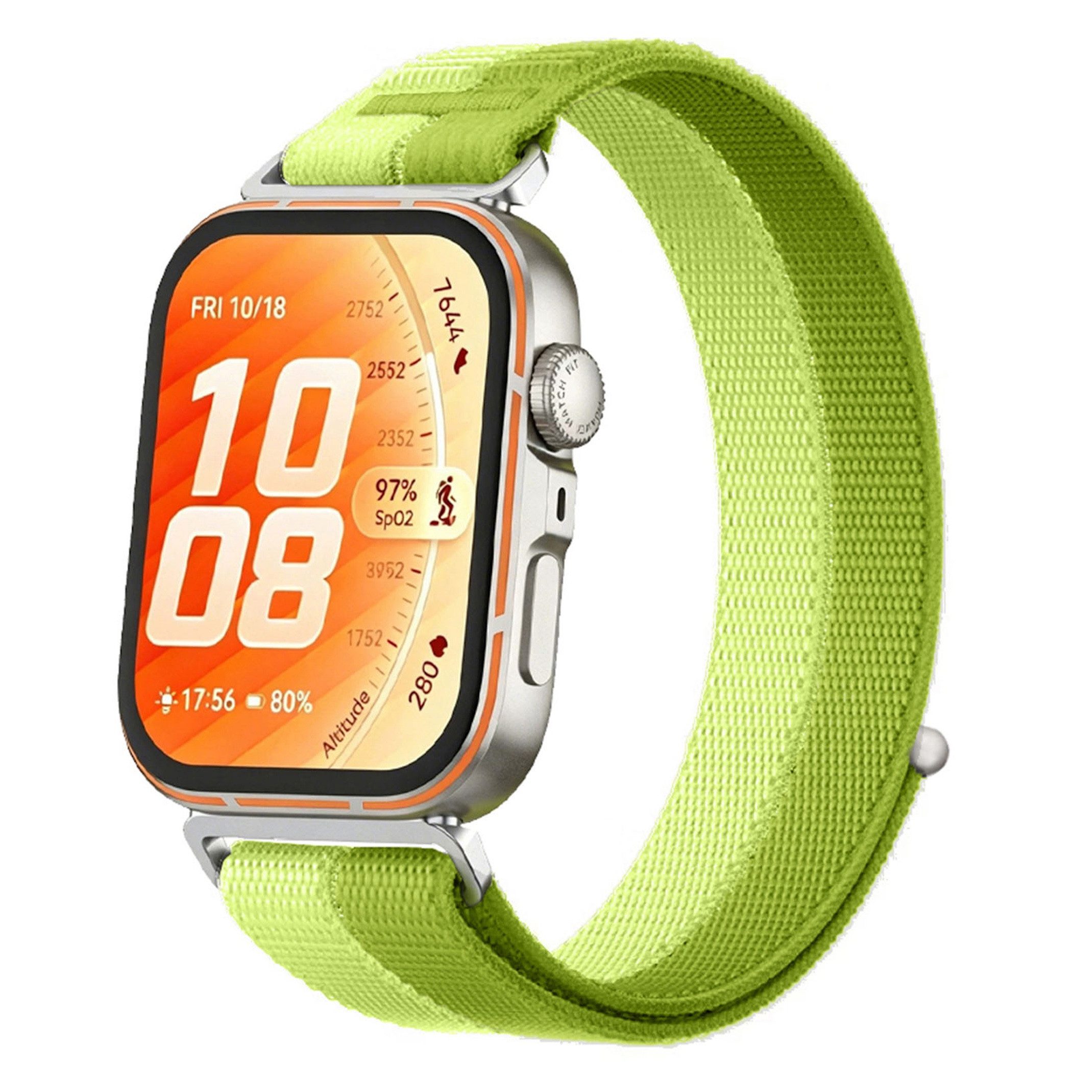 Wigento Smartwatch-Armband Nylon für Huawei Watch Fit 5 4 / 5 4 Pro / 3 Klettverschluss Weiß/Grün, Klettverschluss, Verstellbar