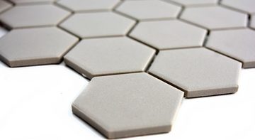 Mosani Bodenfliese Sechseck Mosaik Fliese Keramik hellgrau unglasiert rutschsicher Boden
