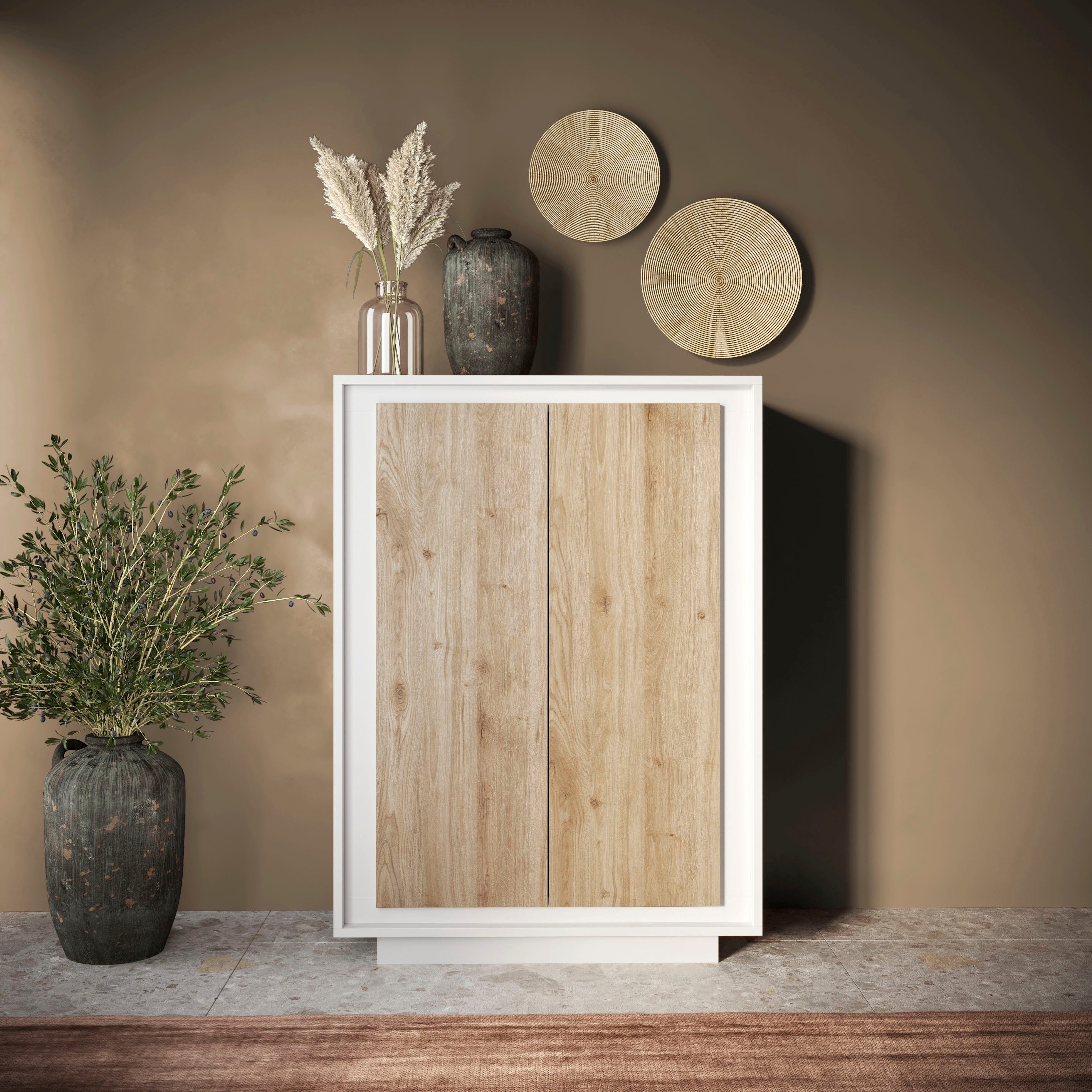 Home affaire Highboard Sky, B/H 106/171 cm, Stauraumschrank/Hochkommode, 2 Türen, Softclosing, Korpus & Front 22 mm stark, Rahmen-Optik