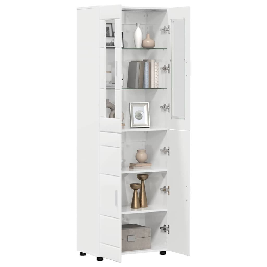 vidaXL Wohnzimmer-Set Highboard FLORIN 60 x 35 x 182 cm Hochglanz Weiß Holzwerkstoff, (1-St)