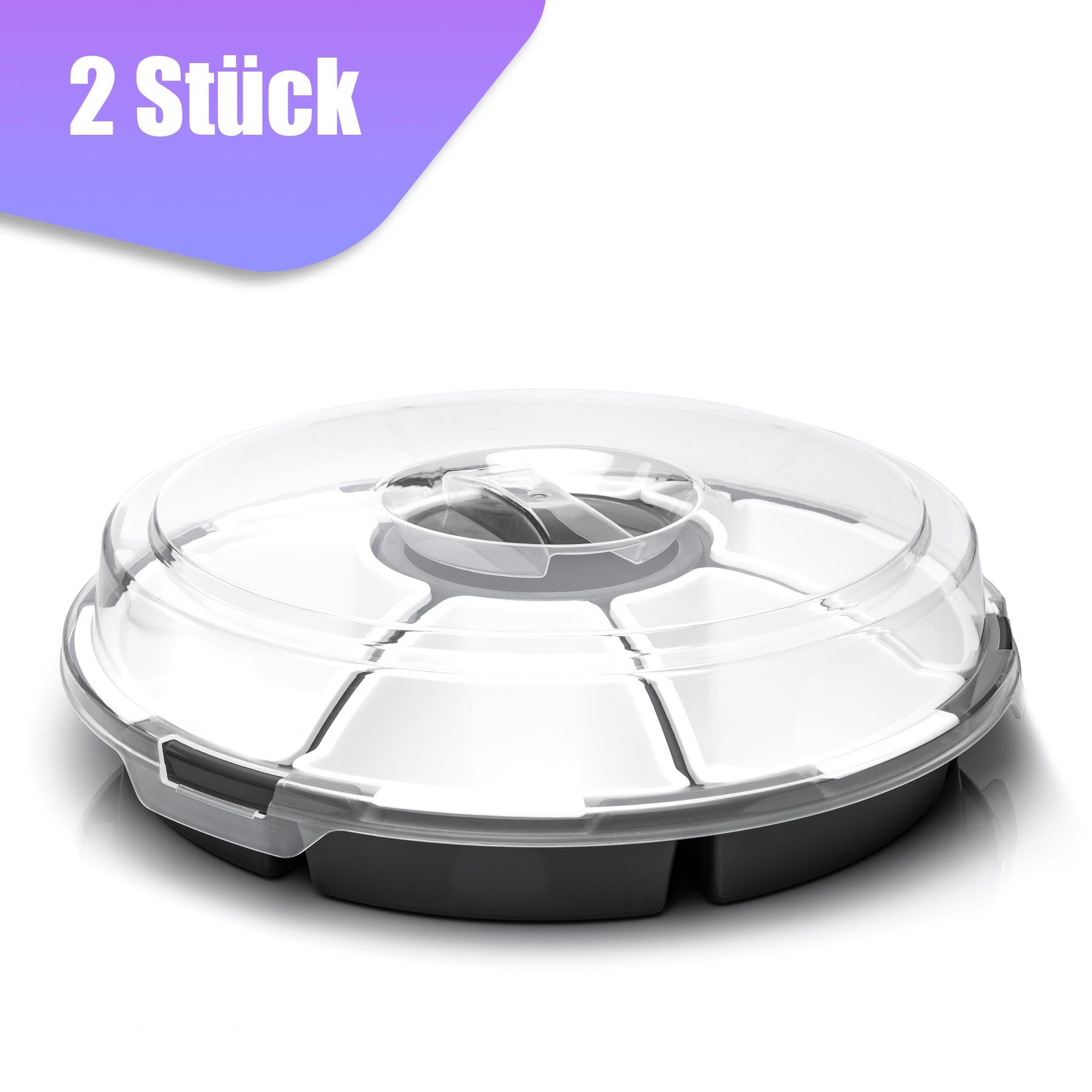 BigDean Servierschüssel 2x Snackschale Servierplatte Servierschalen Set mit Deckel Snackteller, Kunststoff, (Set, 8-tlg), Snacks, Dips, Vielseitig, Spaß für jede Party