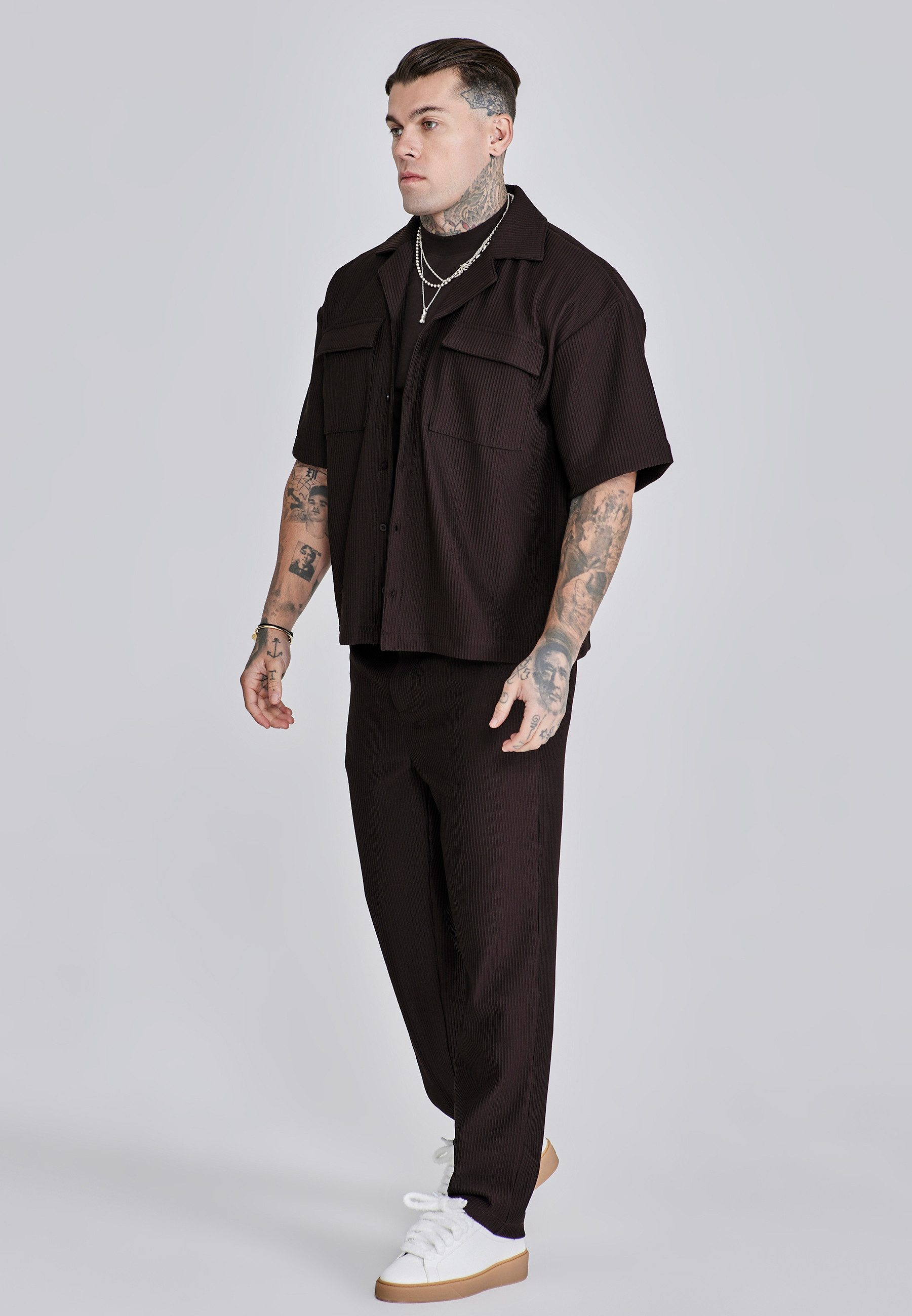 Siksilk Langarmshirt SikSilk Herren Geripptes Smart Hemd