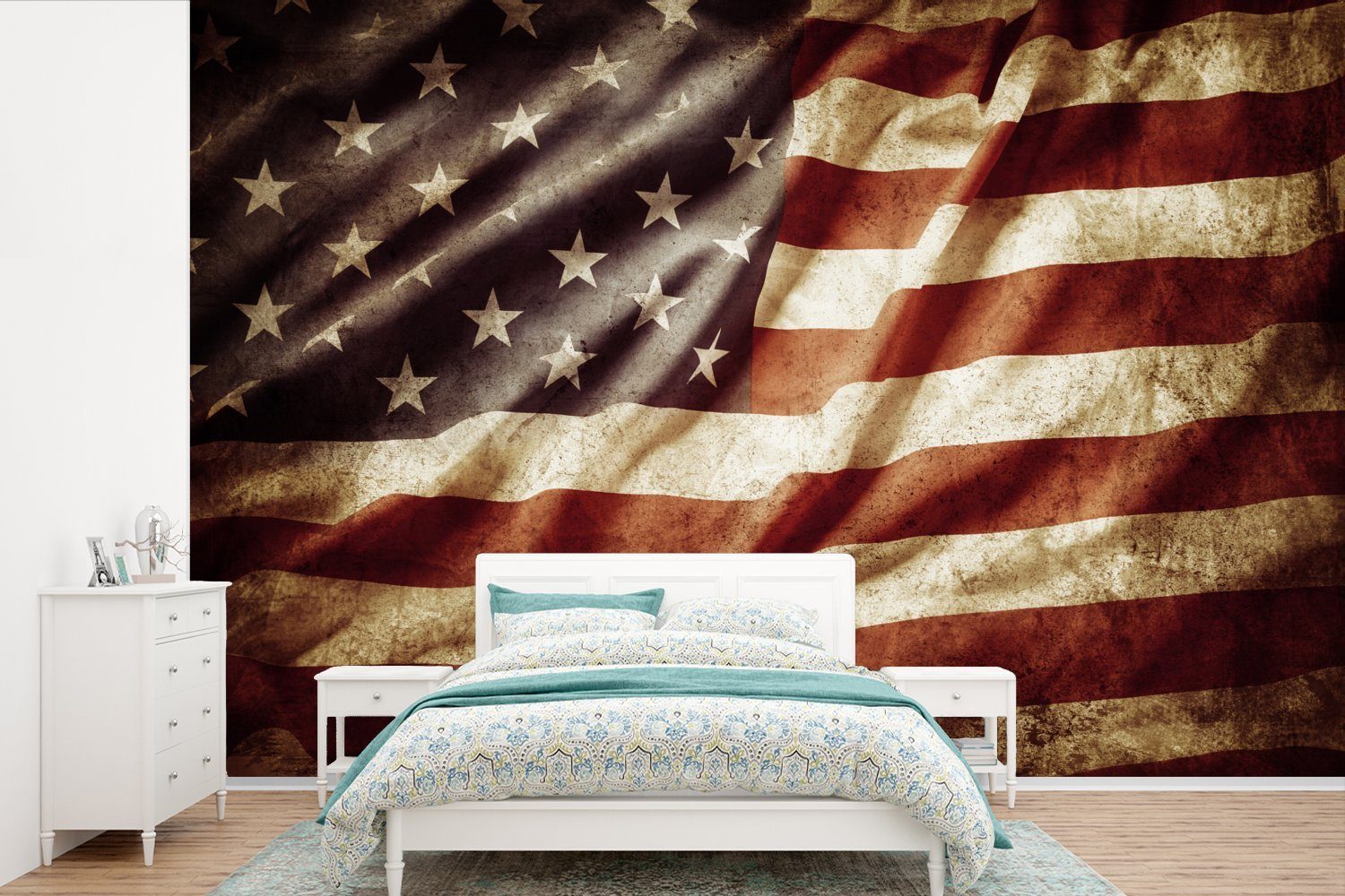 MuchoWow bedruckt, Flagge Wohnzimmer, Wallpaper St), Licht - für Amerika, Vinyl (6 Vintage Tapete Matt, - Kinderzimmer, Fototapete - Schlafzimmer,