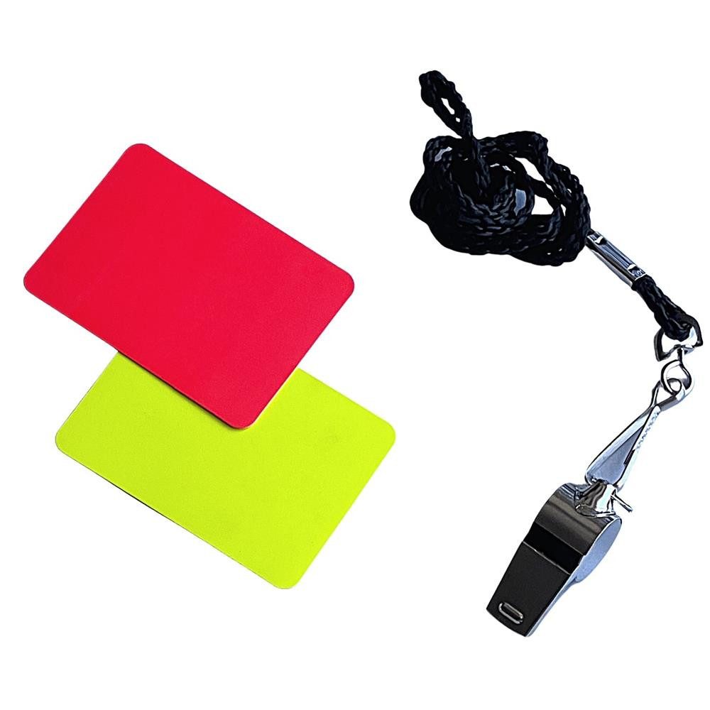 Best Sporting Trillerpfeife Schiedsrichter-Set mit Metallpfeife und Karten, (Schiedsrichter-Set, Metallpfeife mit Pfeifenband, gelbe Karte und rote Karte), Metallpfeife, rote und gelbe Karte, Kordel zum Tragen