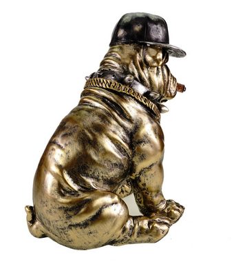 Kremers Schatzkiste Dekofigur XL Bulldogge mit Cap und Zigarre 33cm Moderne Dekofigur Polyresin