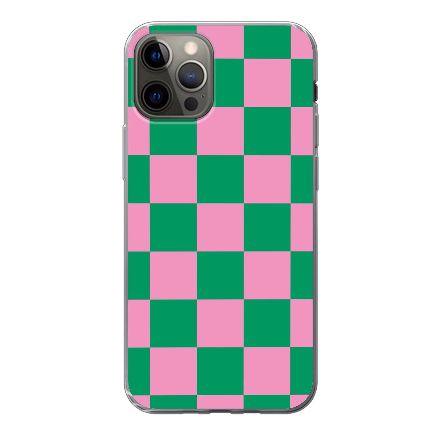 MuchoWow Handyhülle für Apple iPhone 13 Pro Schachbrettmuster - Grün - Rosa - Würfel, Smartphone-Bumper, Print, Handy Schutzhülle Dünn