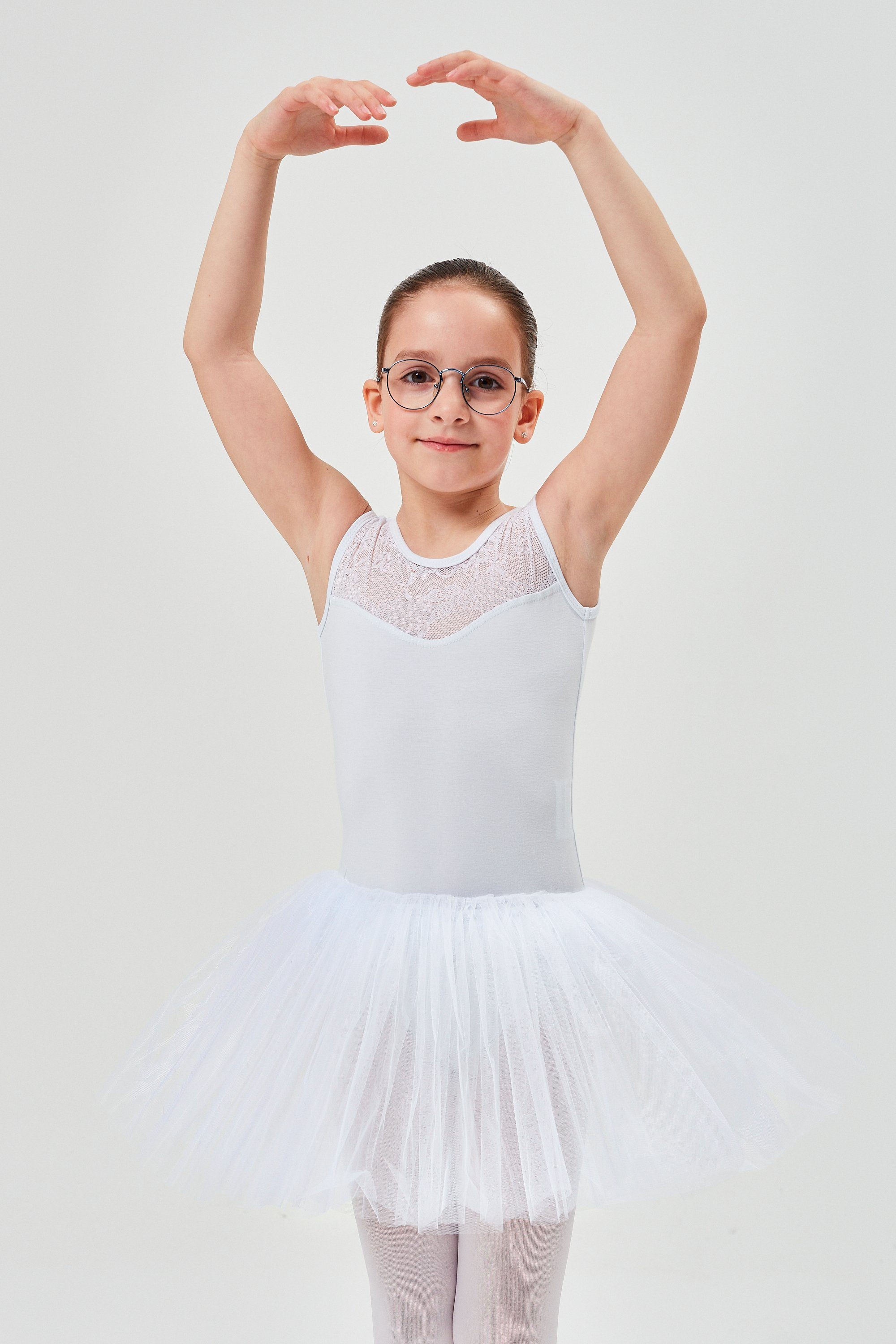 tanzmuster Tüllkleid Ballett Tutu mit Tüllrock, Mädchen aus langem mit weicher Spitzeneinsatz Baumwolle für weiß Ballettkleid