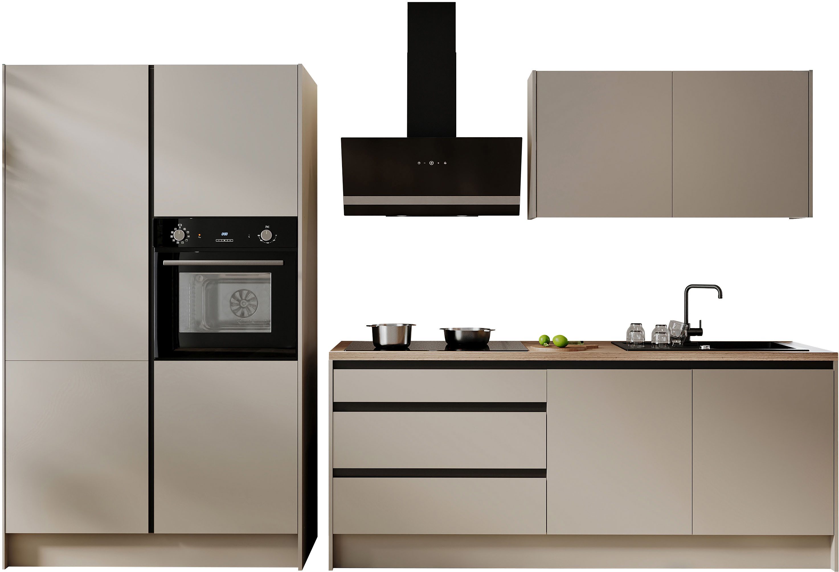 BASIC by Balculina Küchenzeile Isis B/T/H 335x60x210 cm, Breite 273 cm, wahlweise mit E-Geräten und Induktionskochfeld