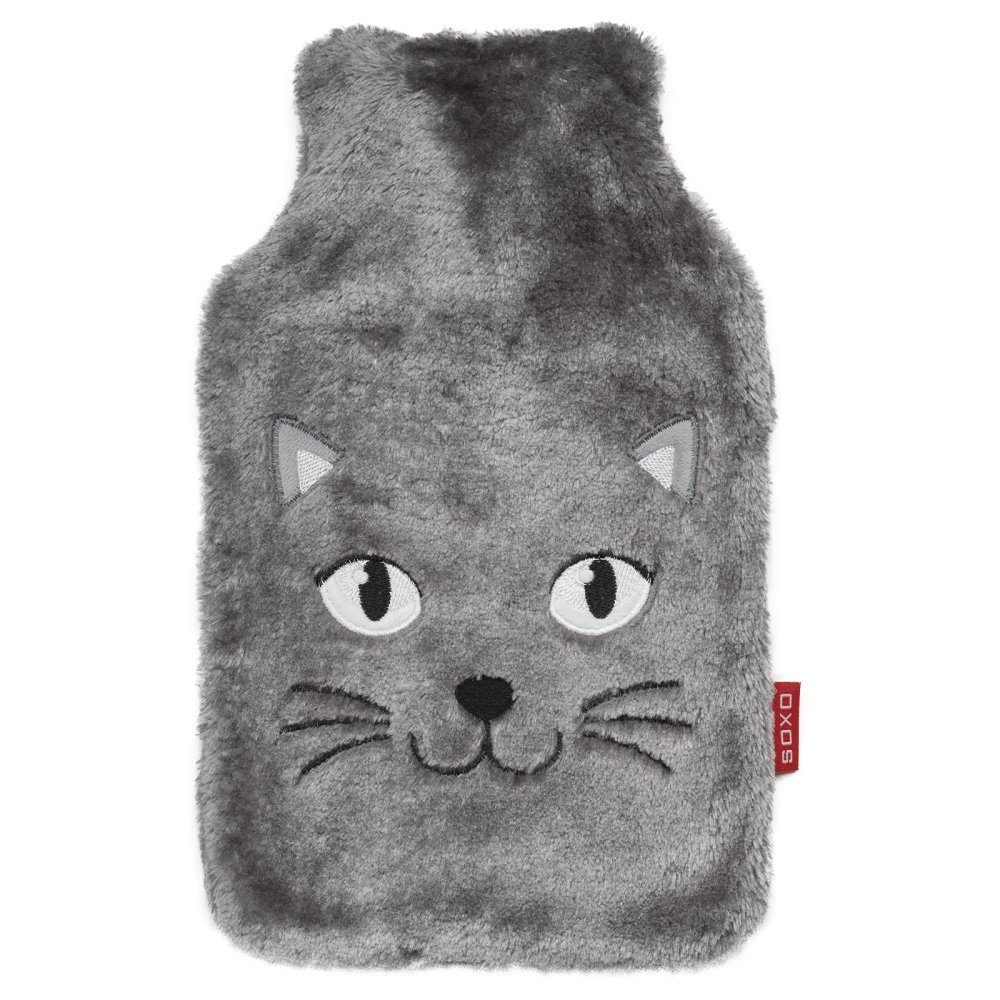 Wärmflaschen Bettflasche Katze Handwärmer Design Wärmeflasche weicher Bezug, XXL Plüsch König 1,8L Wärmflasche