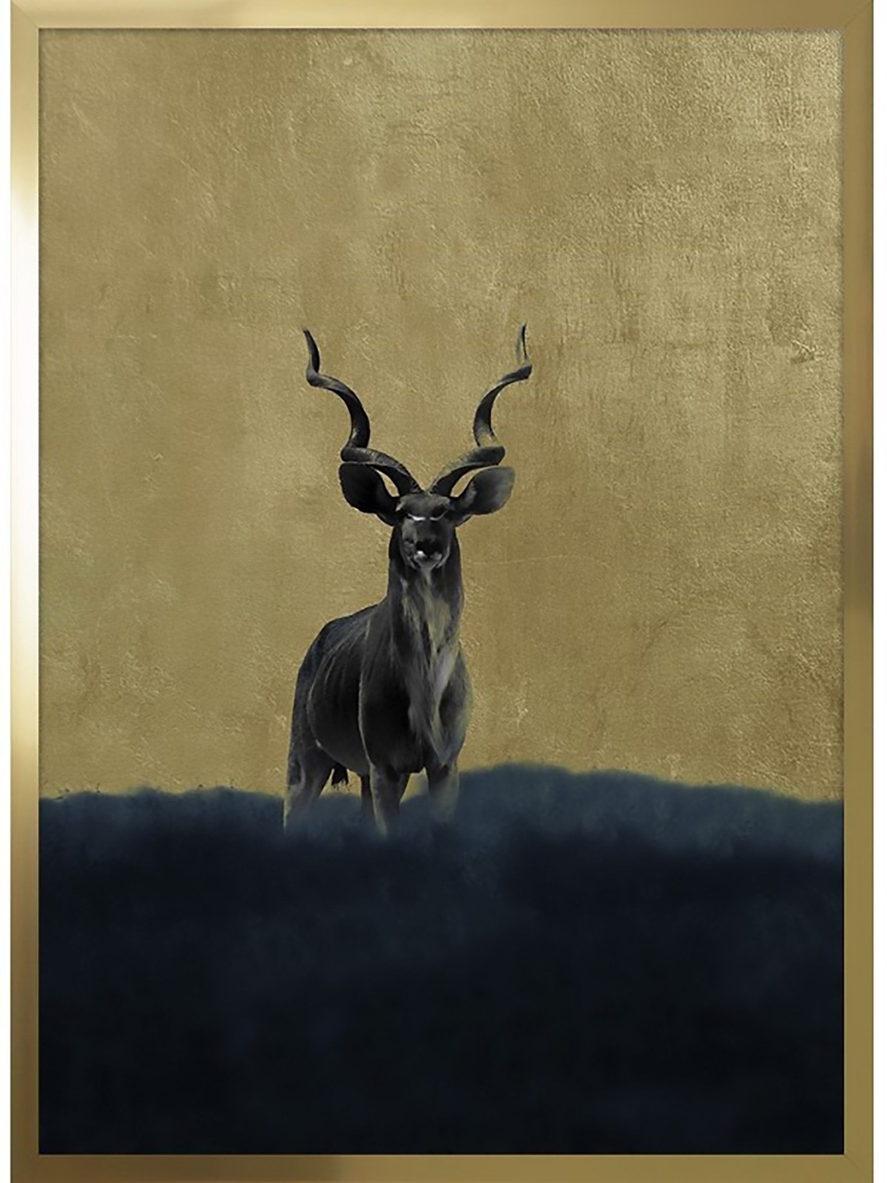 Cosy Home Ideas Bild mit Rahmen Wandbild Kudu Antilope gemalt goldener Hintergrund Wanddeko Hirsch, Kudu Hirsch (Stück), mit Rahmen, laminiert