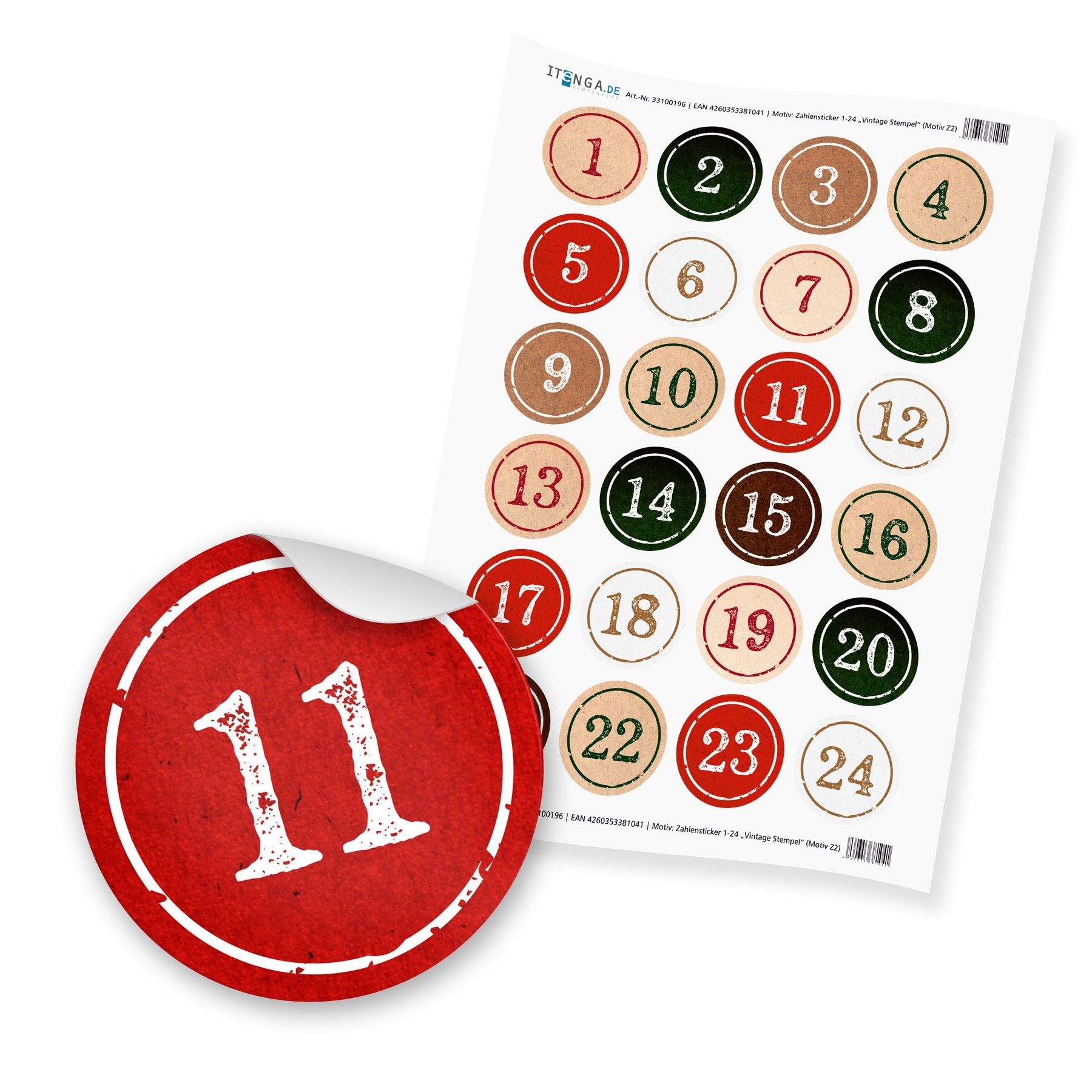 Set 2 grüne rot im Adventskalender itenga Basteladventskalender - StempelDesign Set Sticker befüllbarer