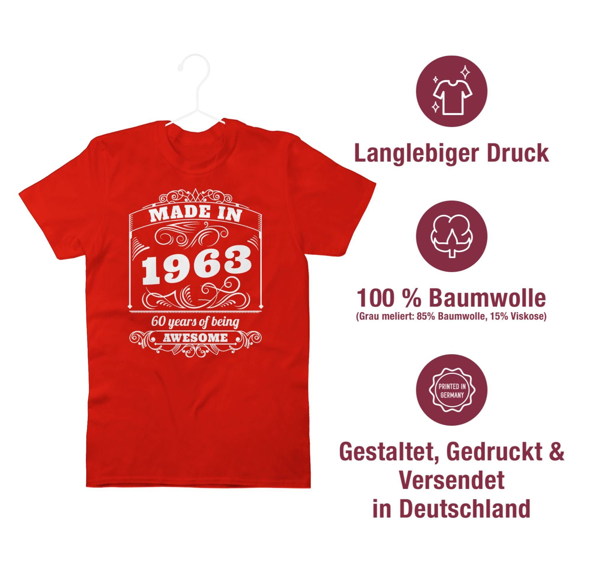 Shirtracer T-Shirt Made in of 1963 Sixty 60. being awesome Geburtstag Rot 3 years