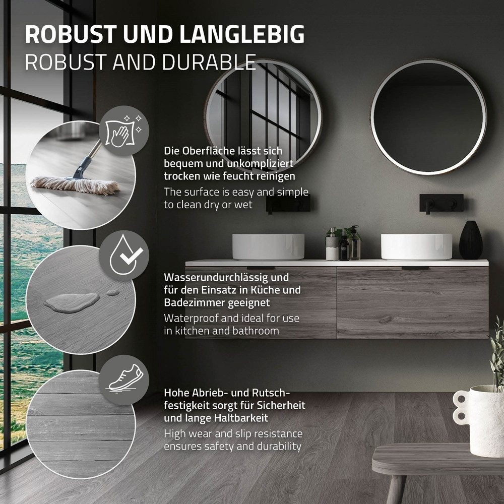 ML-DESIGN Vinylboden PVC Vinyl Bodenbelag Klick-Vinyl Holzoptik Vinylbodenbelag wasserfest, Klickvinyl 4,62m² / 21x Dielen Bodenbelag 4,2mm Dicke