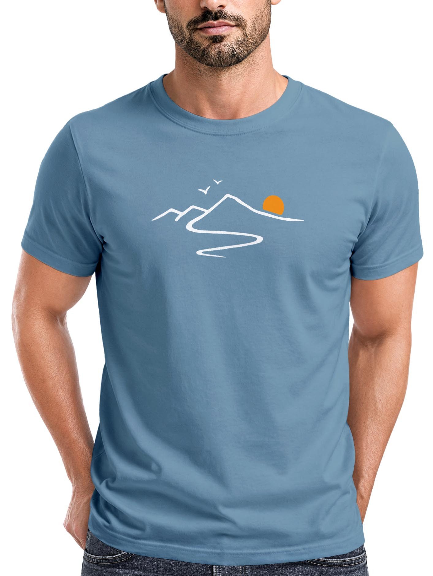 Print-Shirt Herren T-Shirt Frontprint minimalistische Berg-Grafik Outdoor Fashion