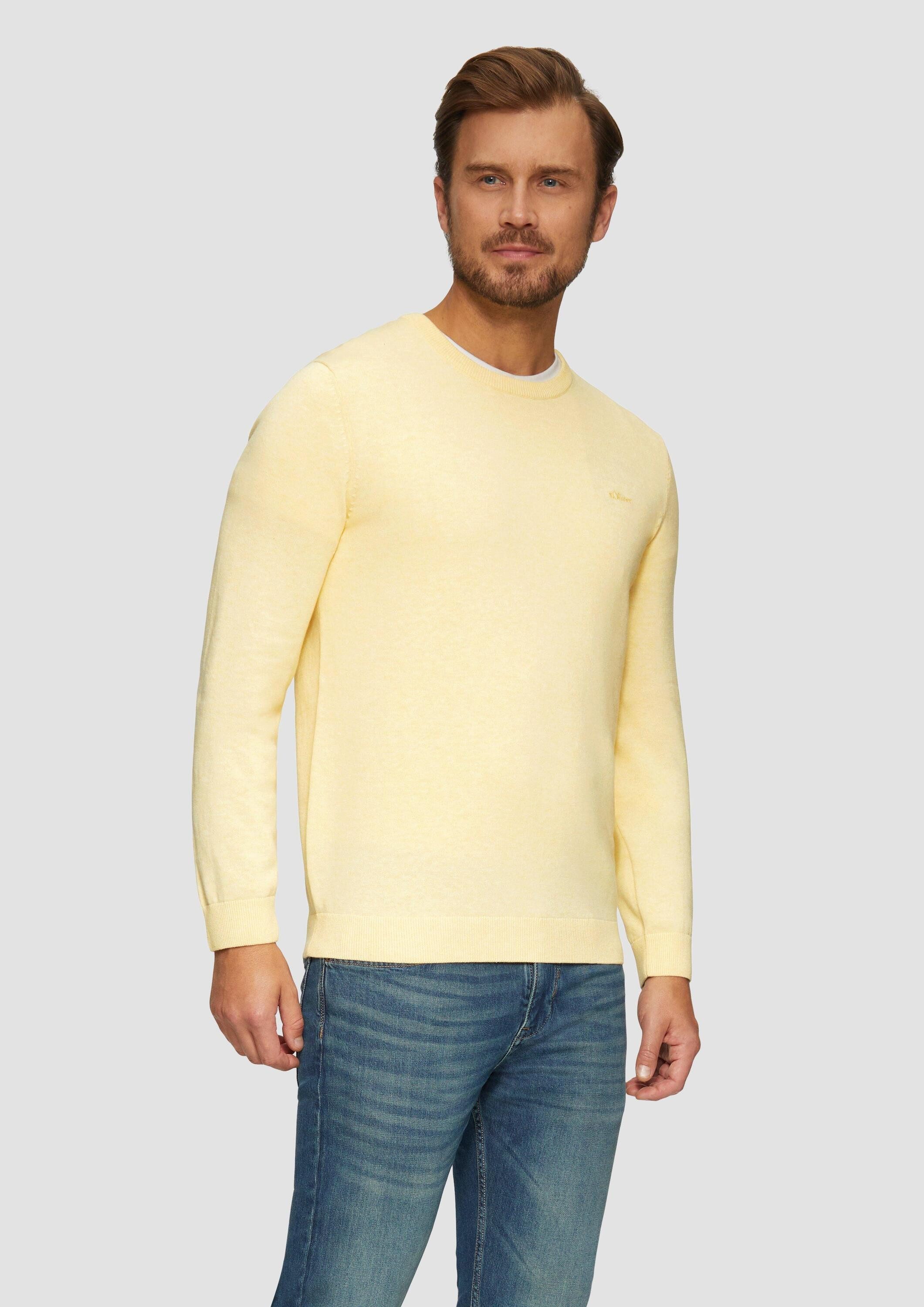 s.Oliver Longpullover Strickpullover Baumwollpullover mit Logo-Stickerei