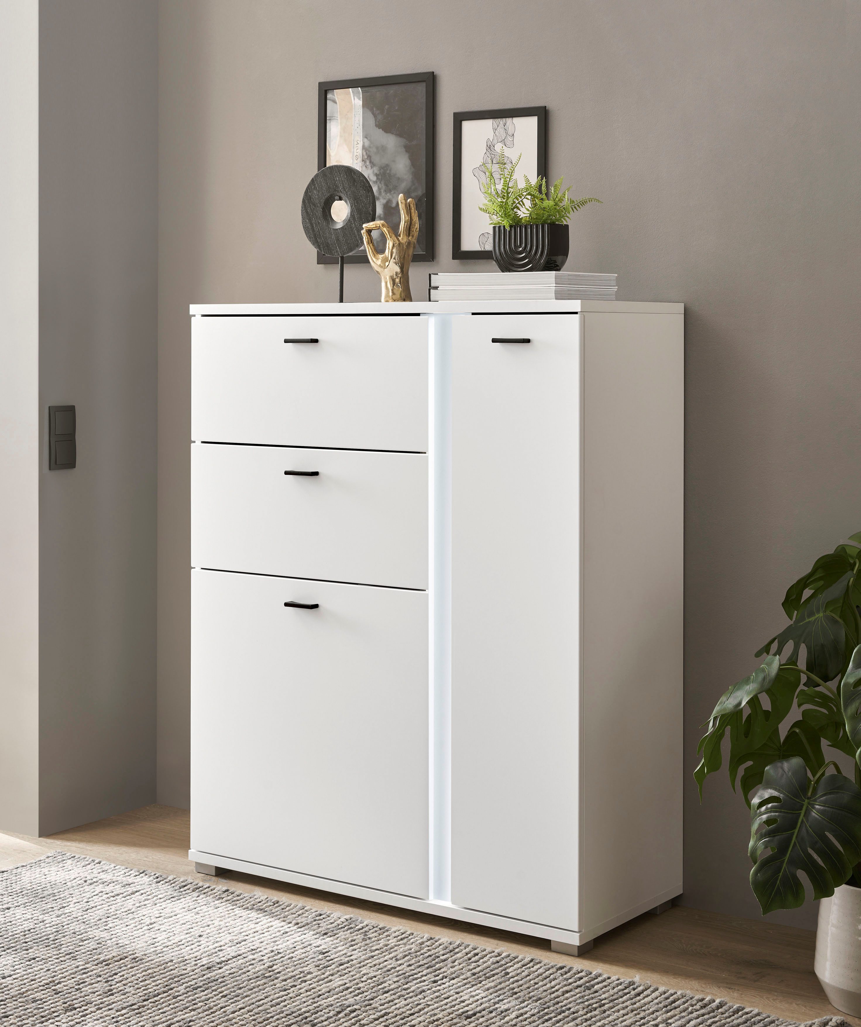Home affaire Highboard LONG ISLAND (1 St), in moderner Trendfarbe,inklusive senkrechter Beleuchtung,Breite 100 cm