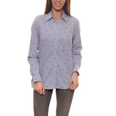 Olsen Hemdbluse olsen Streifen-Bluse klassische Damen Hemd-Bluse mit verdeckter Knopfleiste Business-Bluse Blau