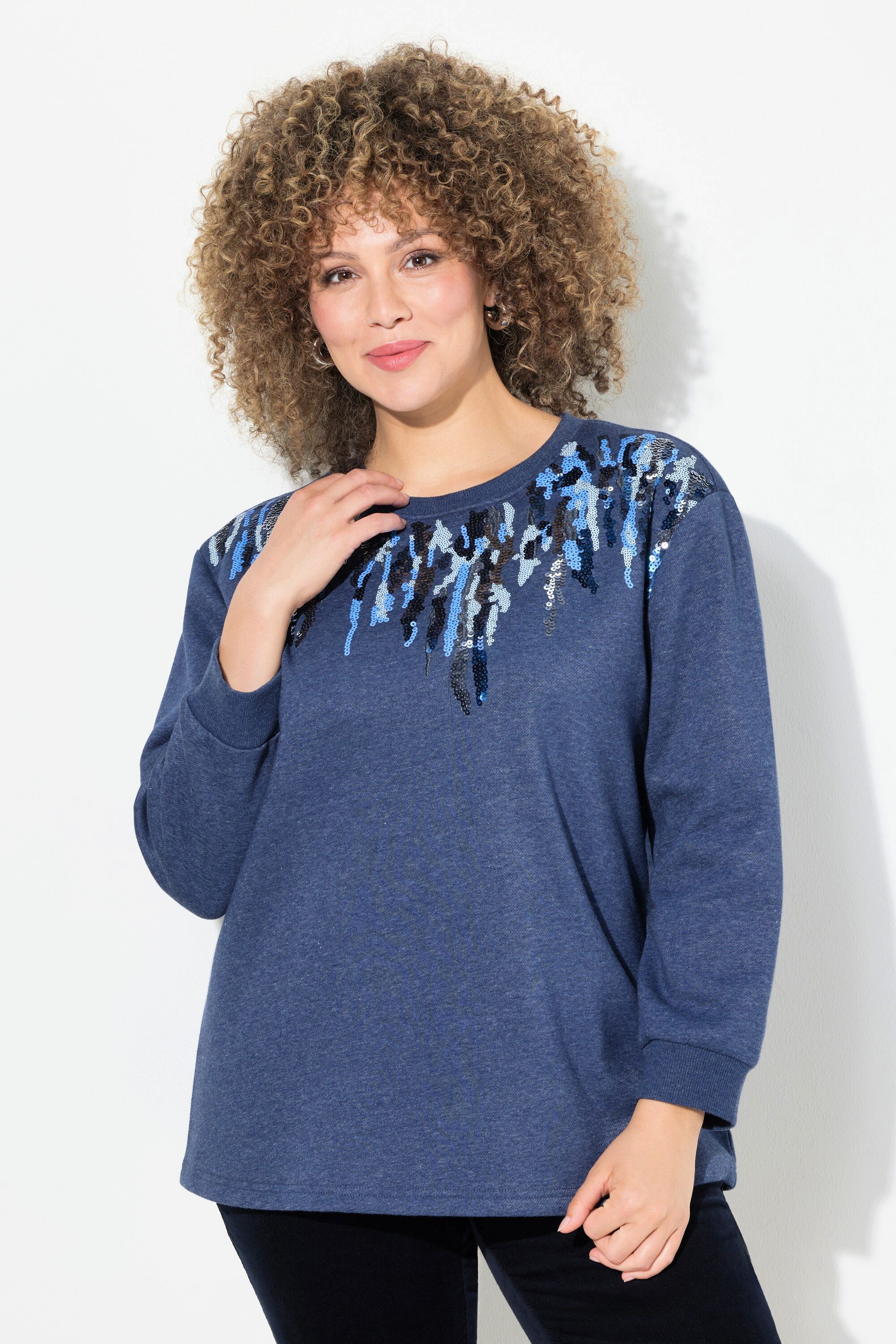 Sweatshirt Sweater Pailletten Rundhals Langarm