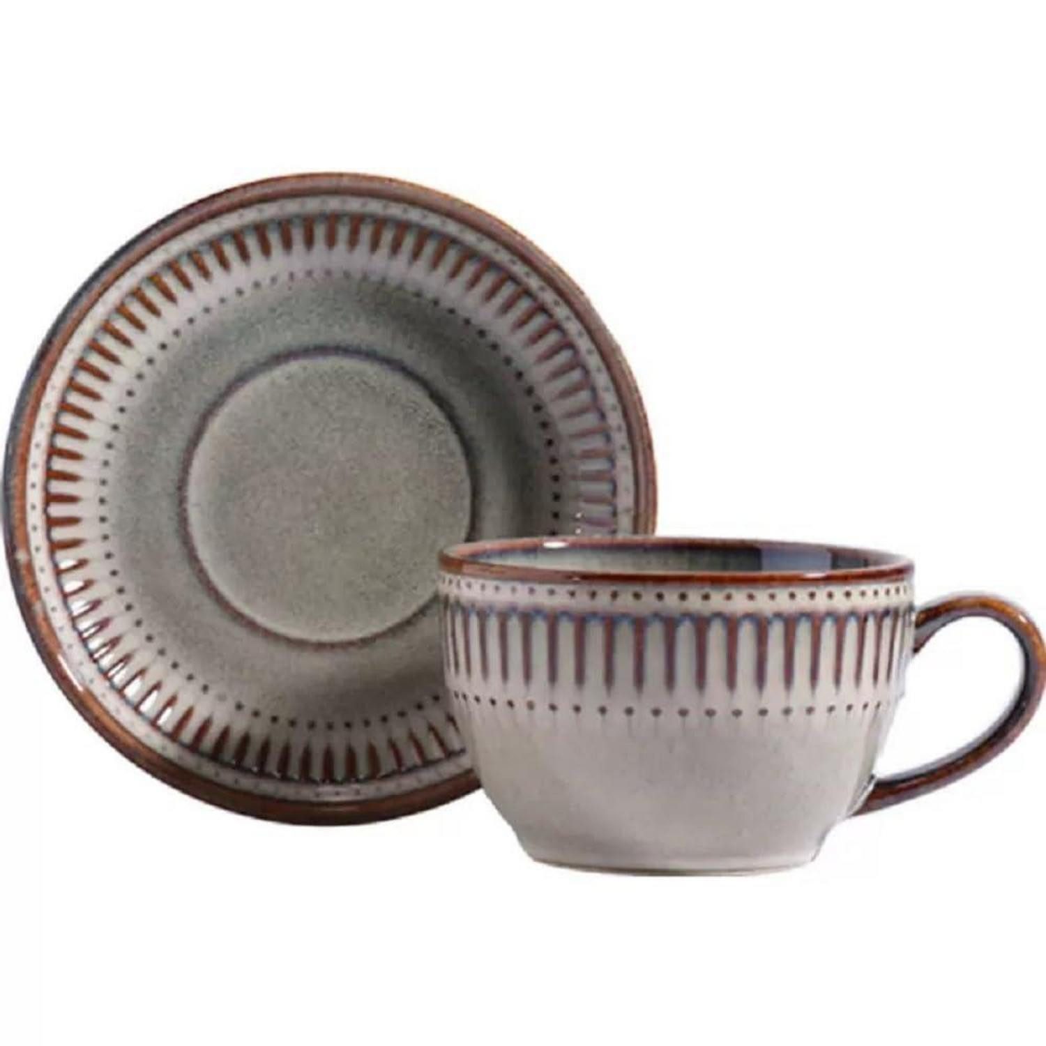 LuxusKollektion Cappuccinotasse Cappuccinotasse Set 250ml Untertasse Grau, Keramik