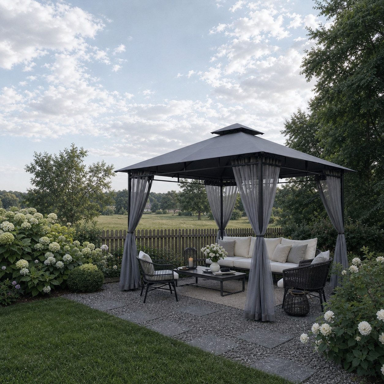 Sekey Pavillon 3 x 3m Pavillon Partyzelt Gartenpavillon mit Moskitonetz, Doppeldach, mit 4 Seitenteilen, Stabil, Wasserdicht, Winfest, Sonnenschutz – Bild 5 von 5
