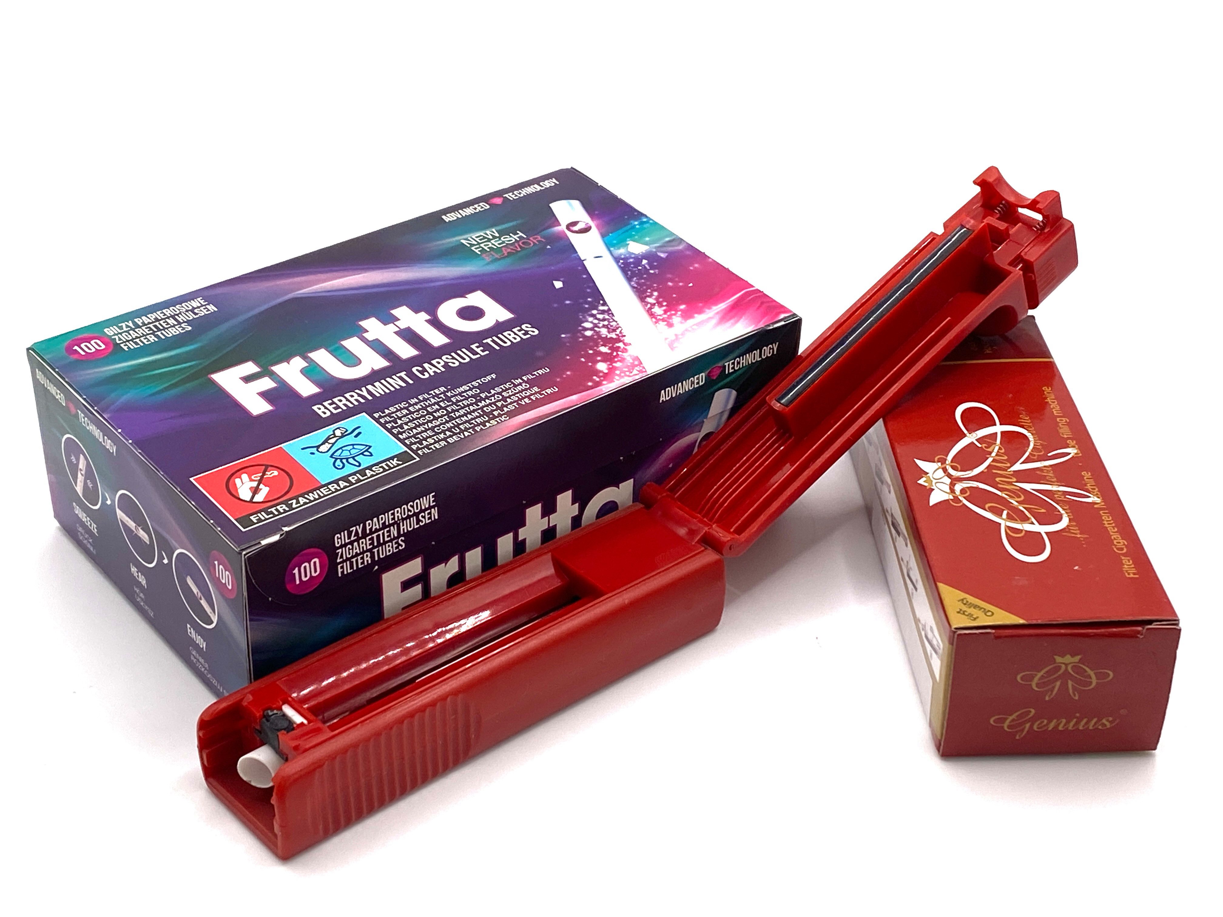 meytrade Papierfilter Frutta Berry Mint Set 100 Filterhülsen mit Geschmack + Genius Maschine