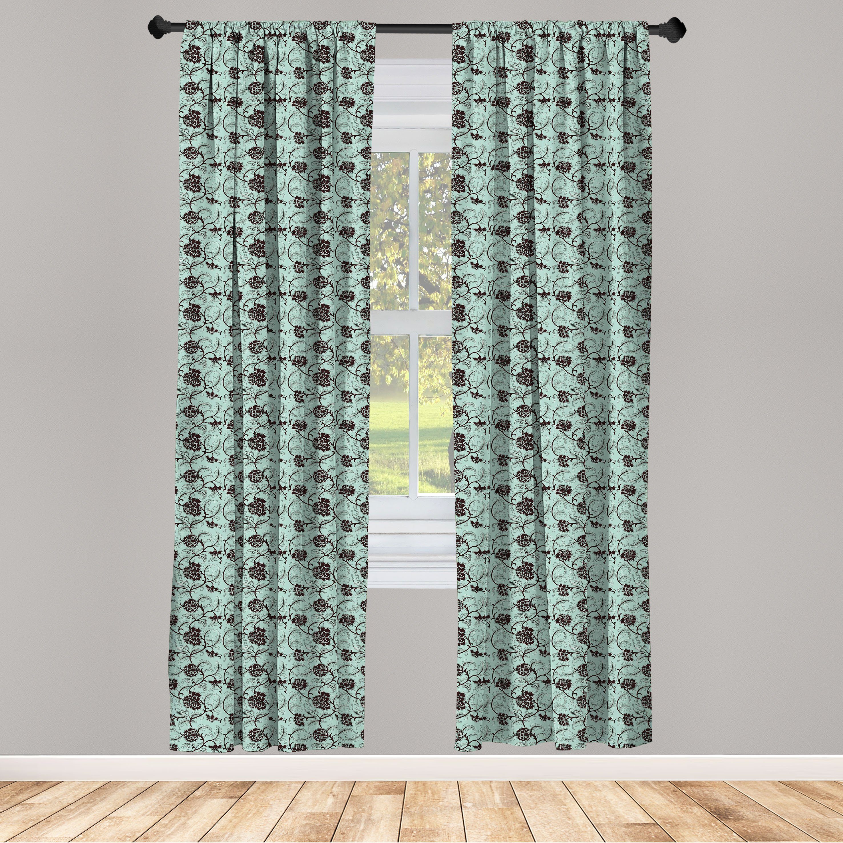 Gardine Vorhang für Wohnzimmer Schlafzimmer Dekor, Microfaser, Abakuhaus, Curlicue Jahrgang Chinese Blumen