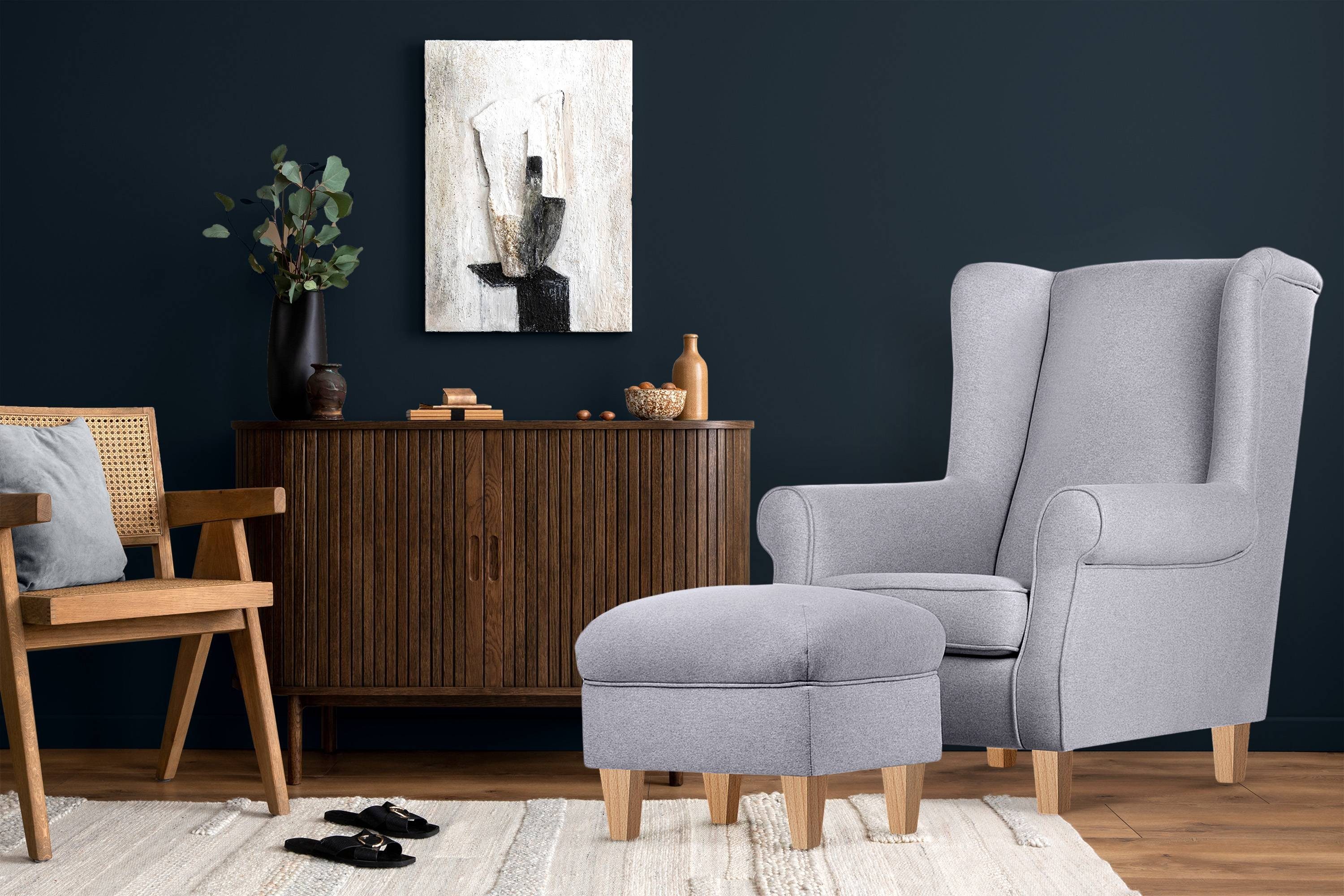 KONSIMO® Ohrensessel MILES Einzelsessel mit Sitzhocker, günstig online kaufen