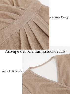 B.X Partykleid Damen-Langarm-Faltenschlitz mit V-Ausschnitt Partykleid Wickelkleid Sommer einfarbiges, lässiges, sexy Taillen-Minikleid Abendkleid