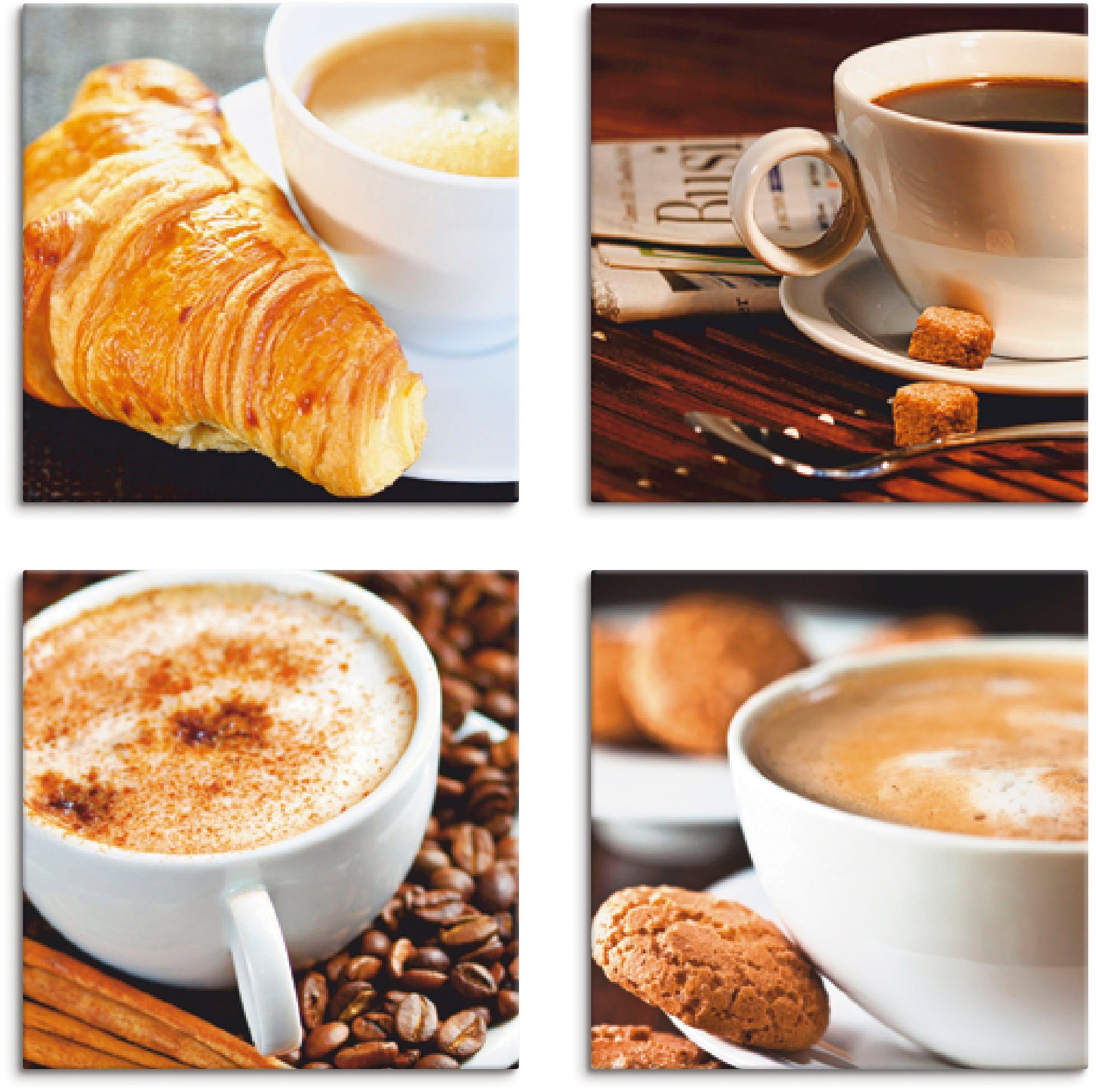 Zeitung, Getränke Artland Kaffeetassen 4er Größen Milchkaffee, Leinwandbild Set, St), und (4 verschiedene
