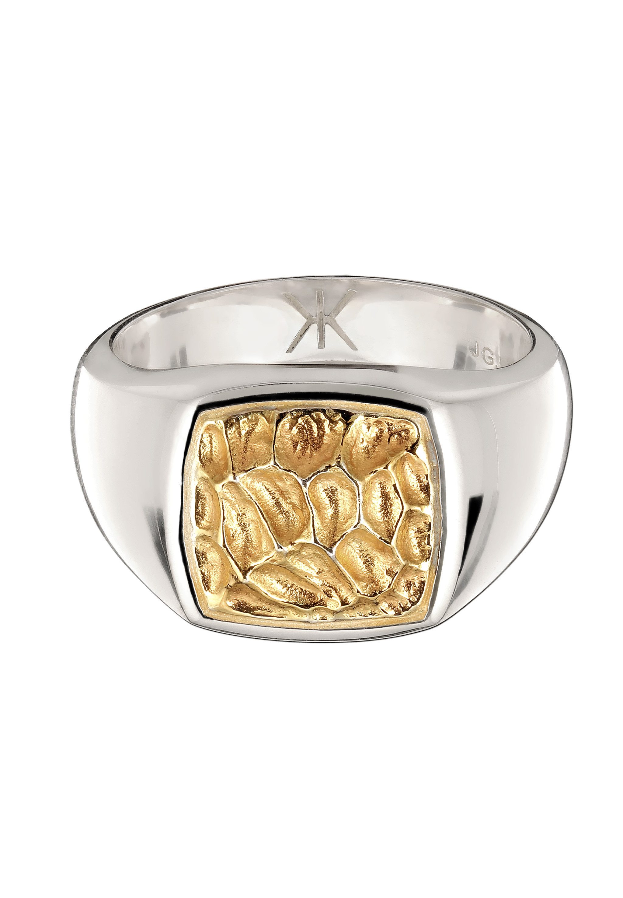 Kuzzoi Siegelring Siegelring Quadrat Bicolor 925 Sterling Silber vergoldet