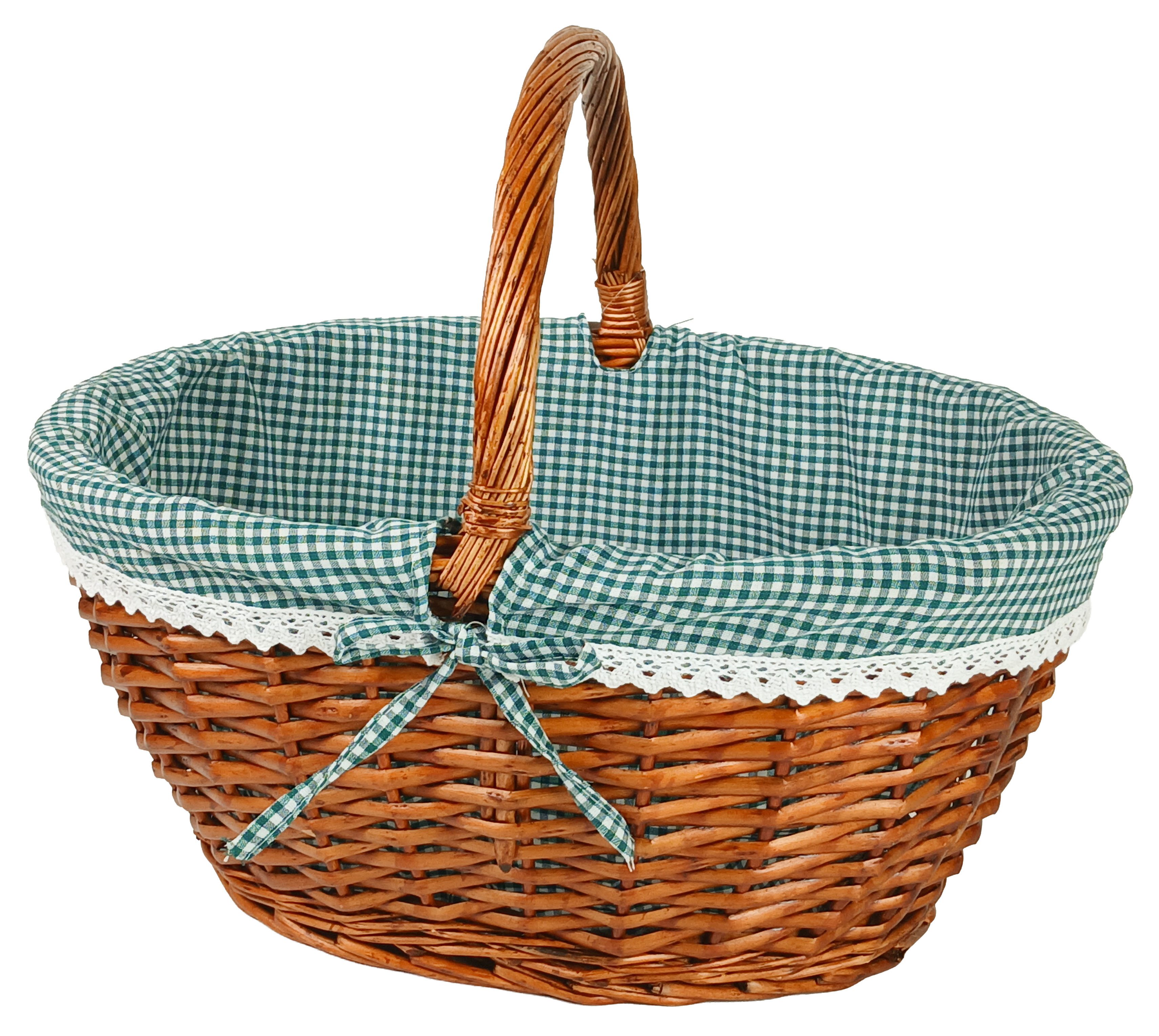 Kobolo Einkaufskorb Weidenkorb - Textil grün kariert - 45x34x20 cm, 22 l
