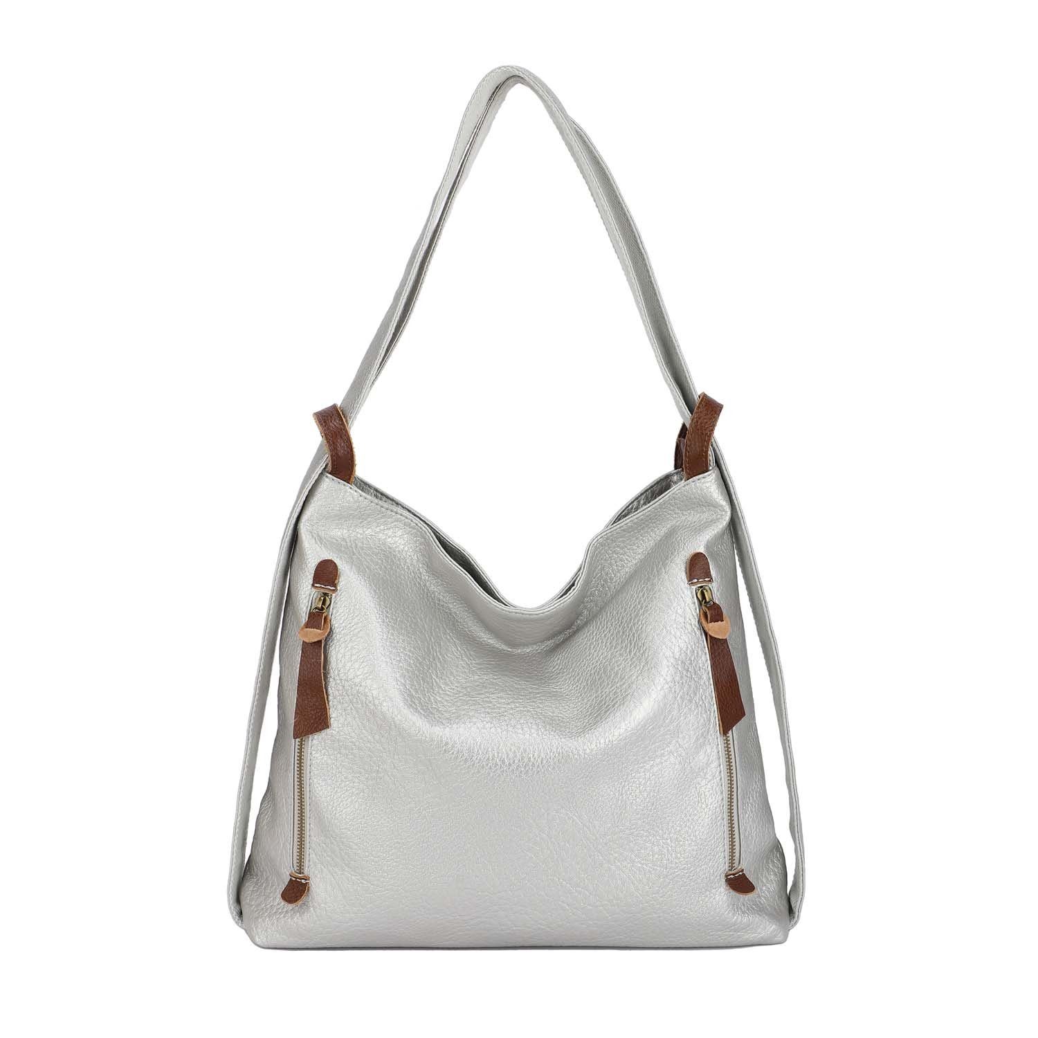 ITALYSHOP24 Schultertasche Damen Rucksack Handtasche Schultertasche, leichtgewicht Shopper, als Umhängetasche tragbar