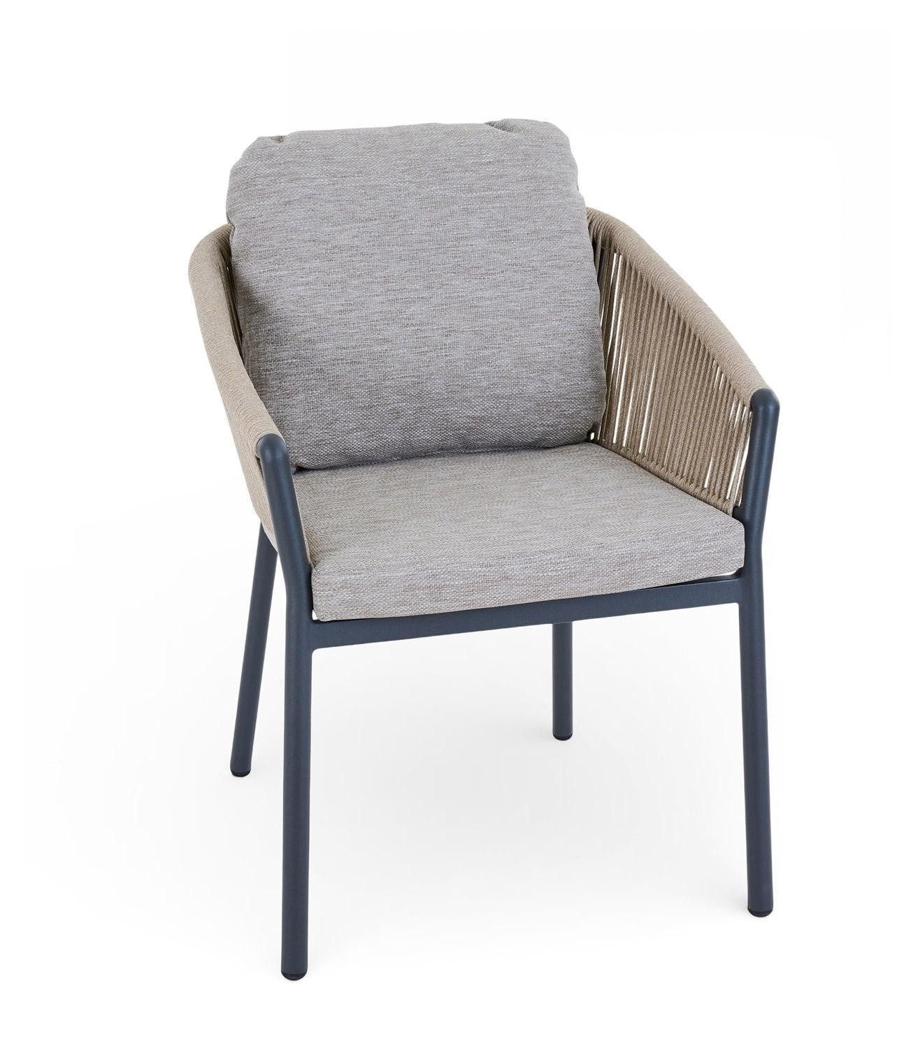 MONDO Gartenstuhl LATEA, Anthrazit, Taupe, Aluminium, Seilbespannung (1 St), mit Sitz- und Rückenkissen, B 60 x H 70 x T 64 cm