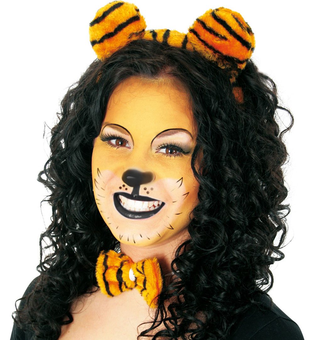 Fries Kostüm 3-teiliges Tiger Set Haarreif Fliege Schwanz Halloween Karneval Party