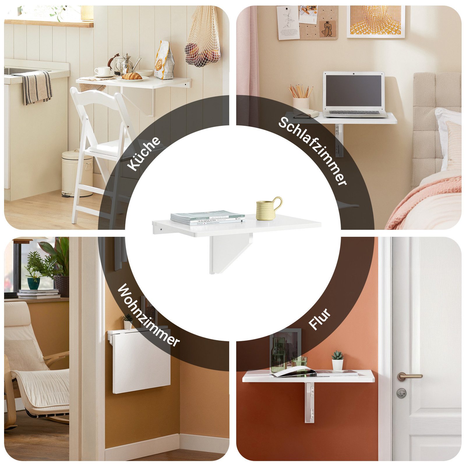 SoBuy Klapptisch FWT03, Faltbarer Esstisch, Klapptisch für Kleine Räume, Wandmontage, Wandklapptisch Küchentisch Esstisch Schreibtisch Kindertisch